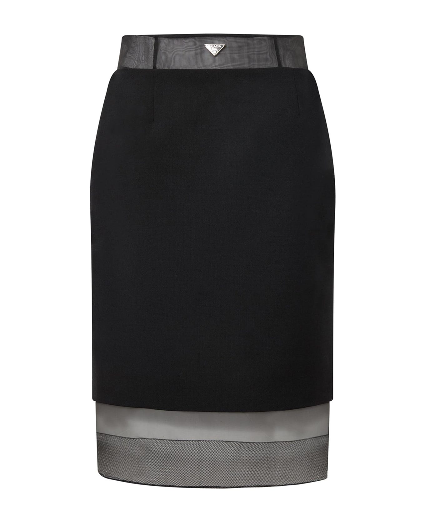 Prada Midi Skirt In Wool And Crinoline - BLACK