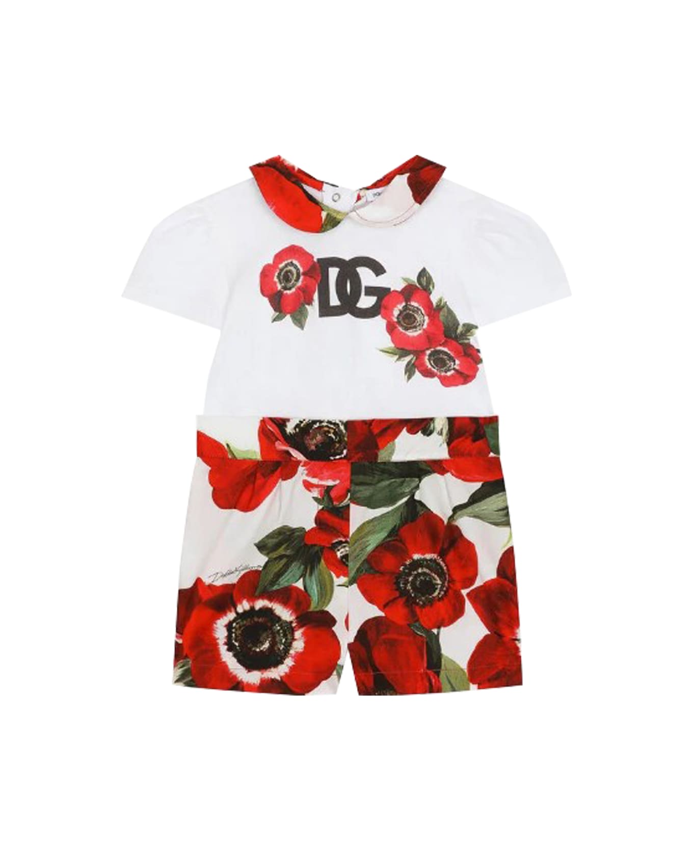 Dolce & Gabbana Romper In Jersey And Poplin With Anemone Flower Print - Multicolor ボディスーツ＆セットアップ