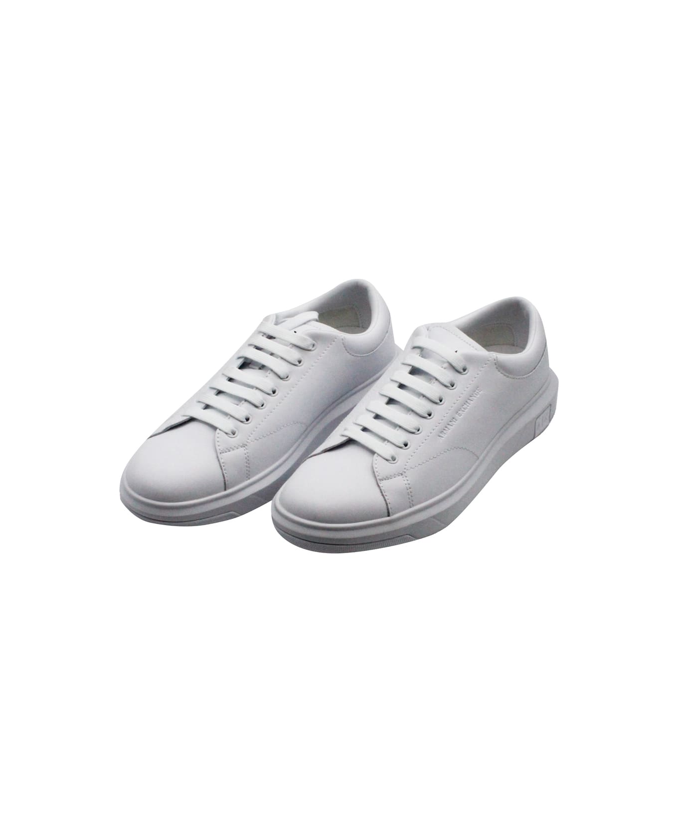 Armani Collezioni Leather Sneakers With Matching Box Sole And Lace Closure. Small Logo On The Tongue And Back - White