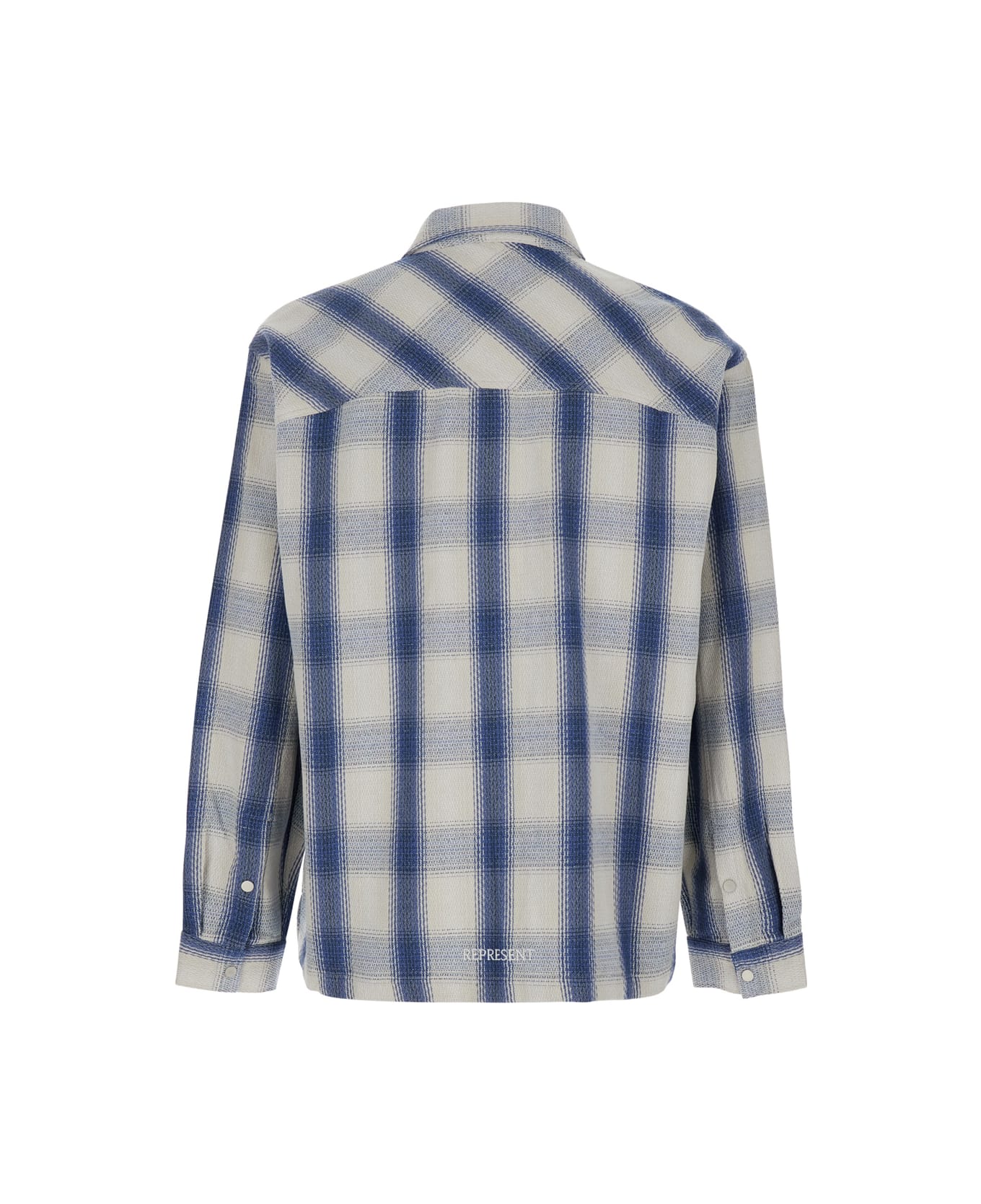 REPRESENT Blue Shirt With Classic Collar And All-over Check Motif In Cotton Blend Man - Blue, off-white