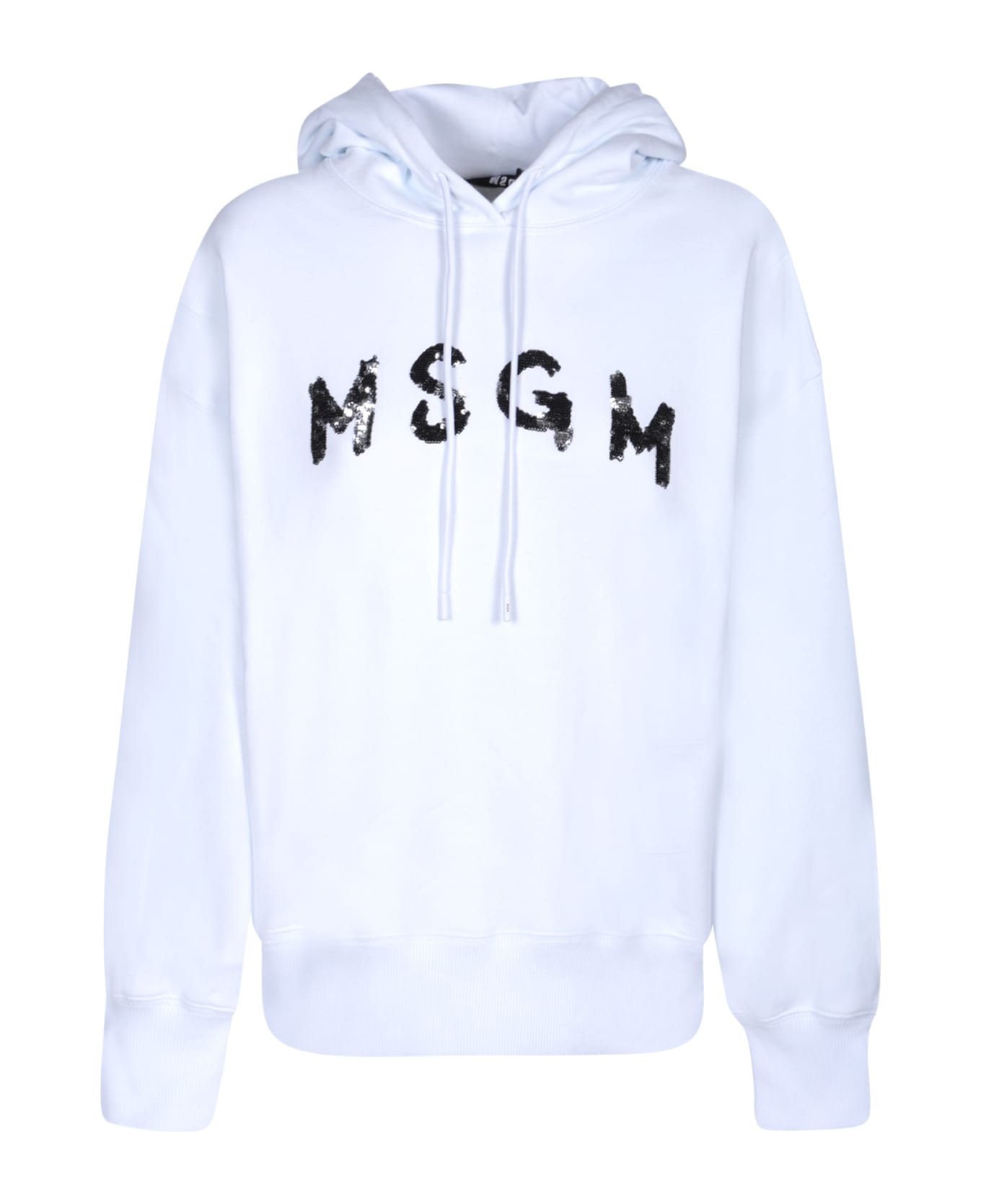 MSGM Rhinestone-covered Logo White Hoodie - White フリース