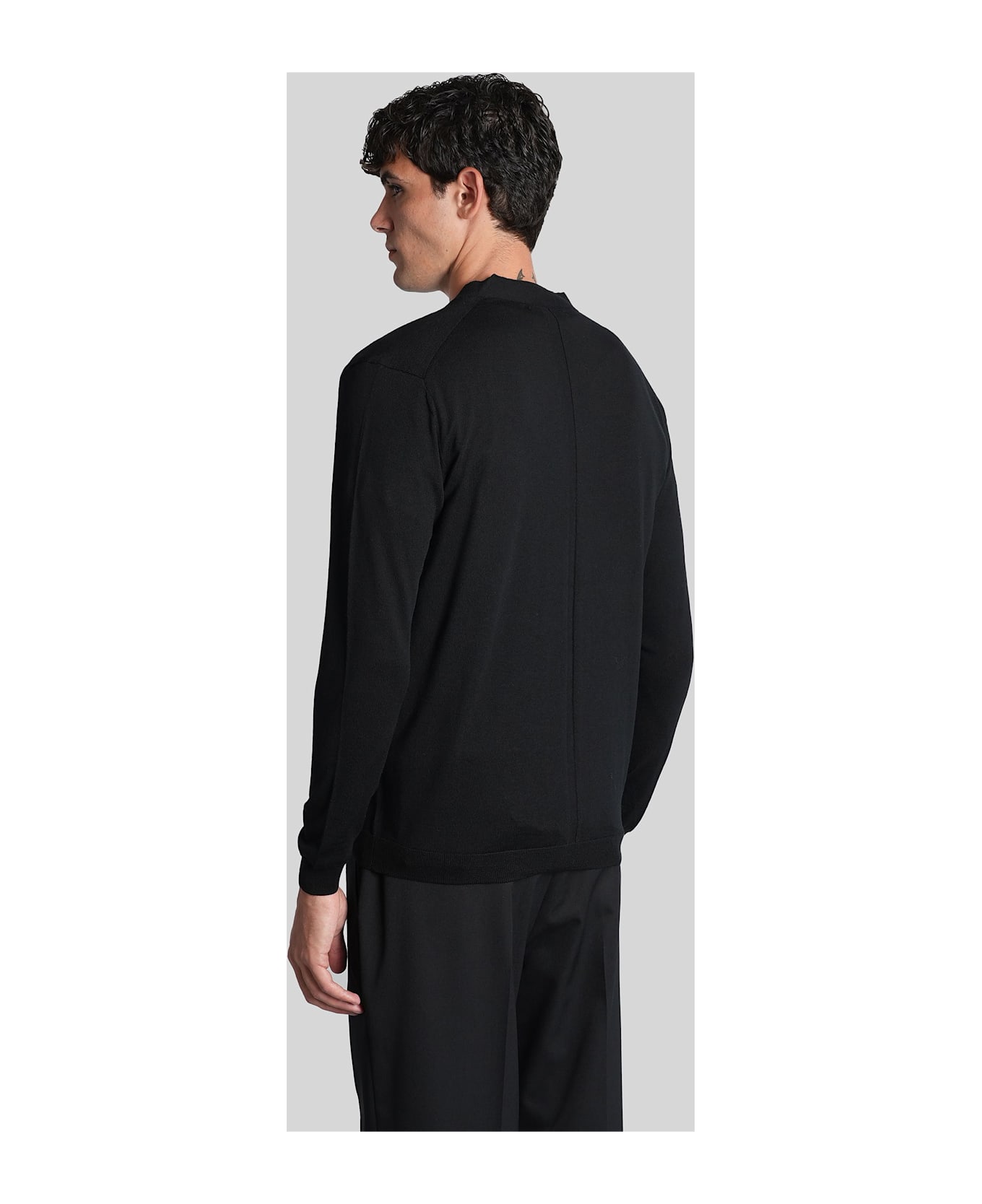 Low Brand K155 Cardigan In Black Wool - black