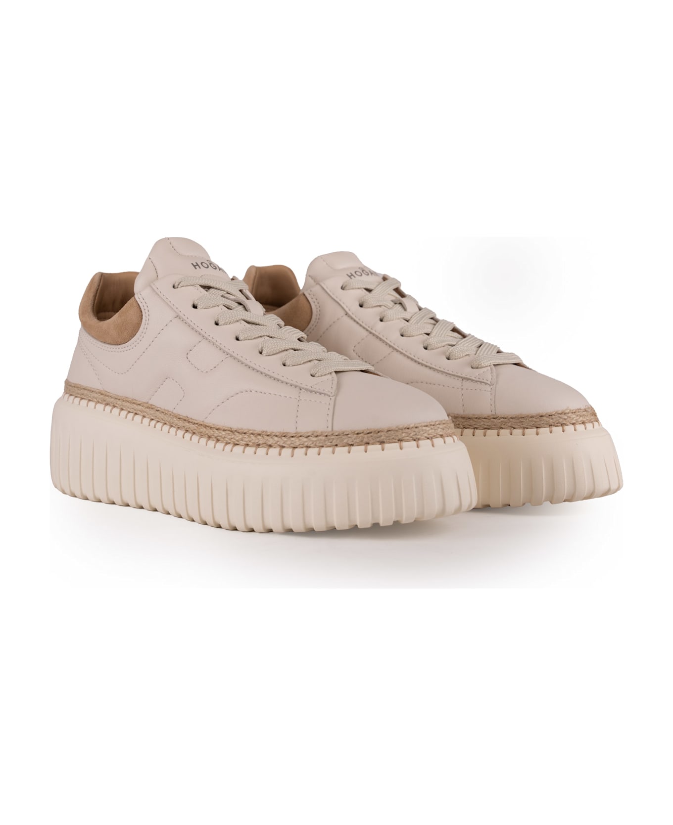 Hogan H-stripes Sneakers In Leather - Avorio/marrone