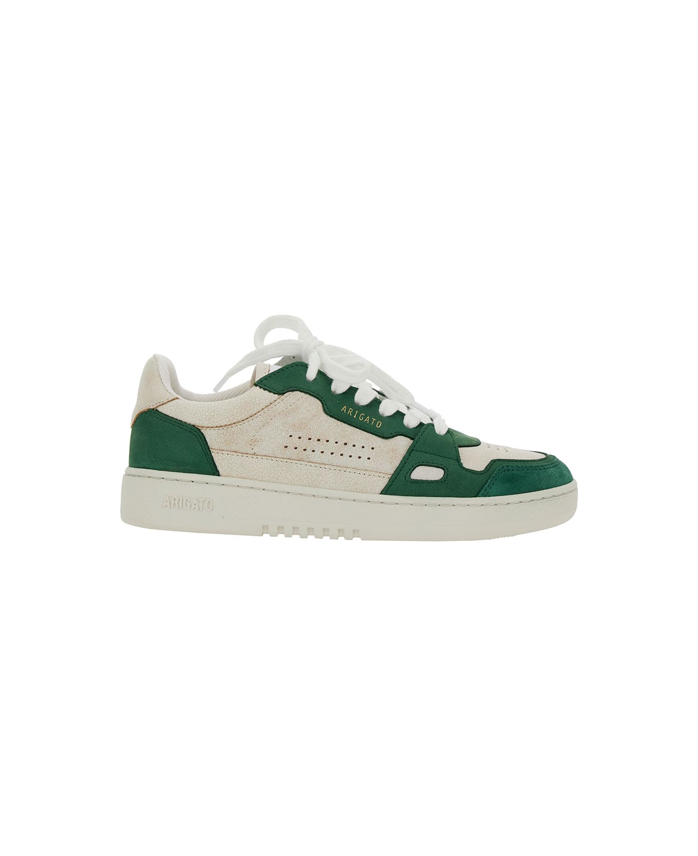 Axel Arigato 'dice Low' Green And White Low Top Sneakers With Embossed Logo And Vintage Effect In Leather Woman - White