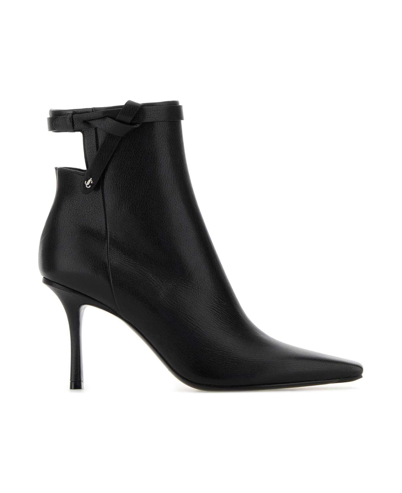 Jimmy Choo Black Leather Camie 85 Ankle Boots - BLACK