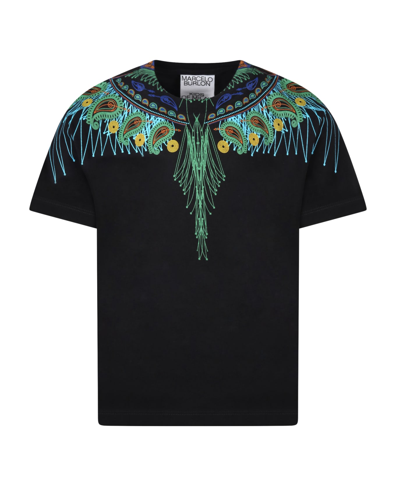 Marcelo Burlon Black T-shirt For Kids With Iconic Wings - Black