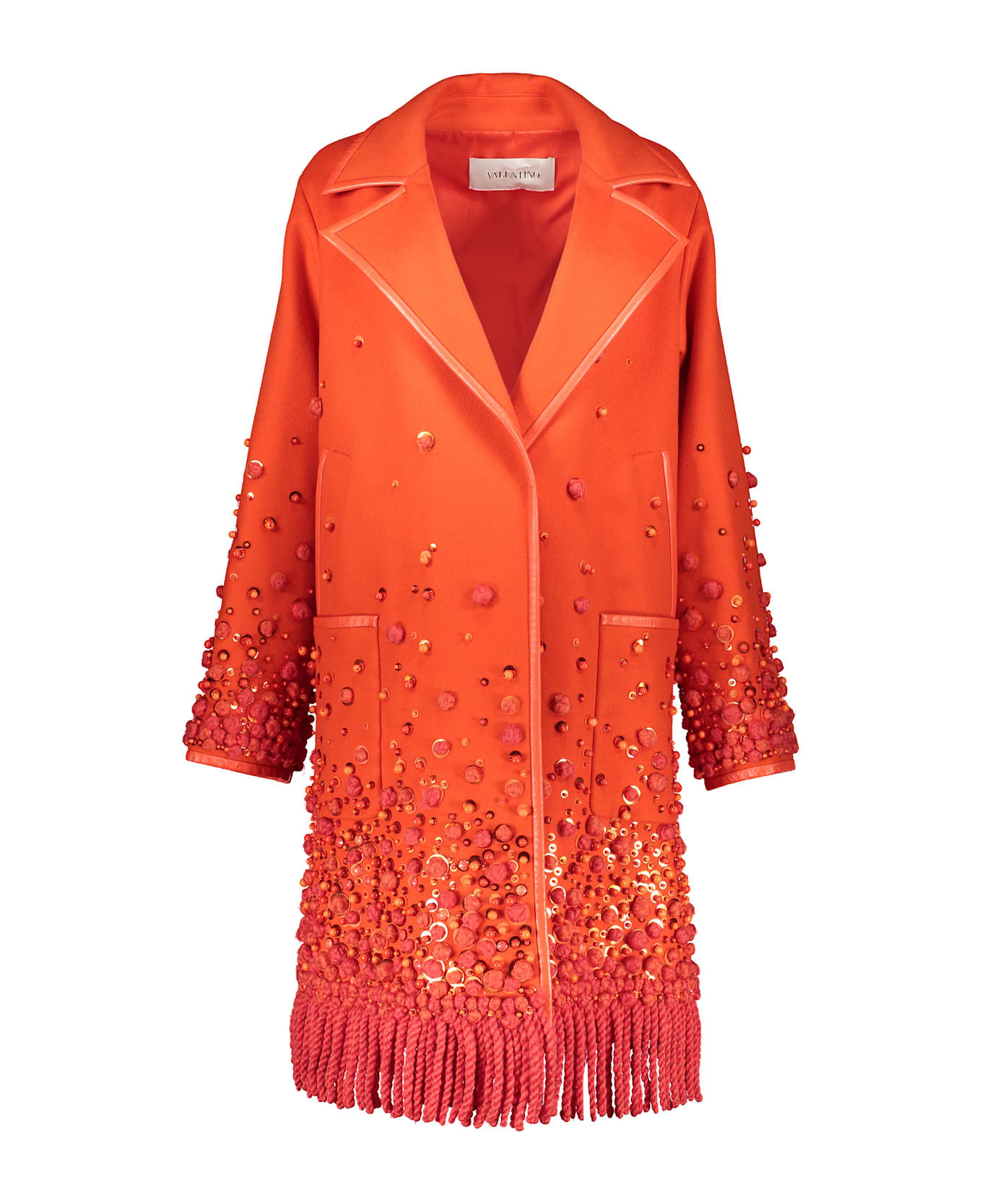 Valentino Garavani Orange Coat With Fringes - Orange