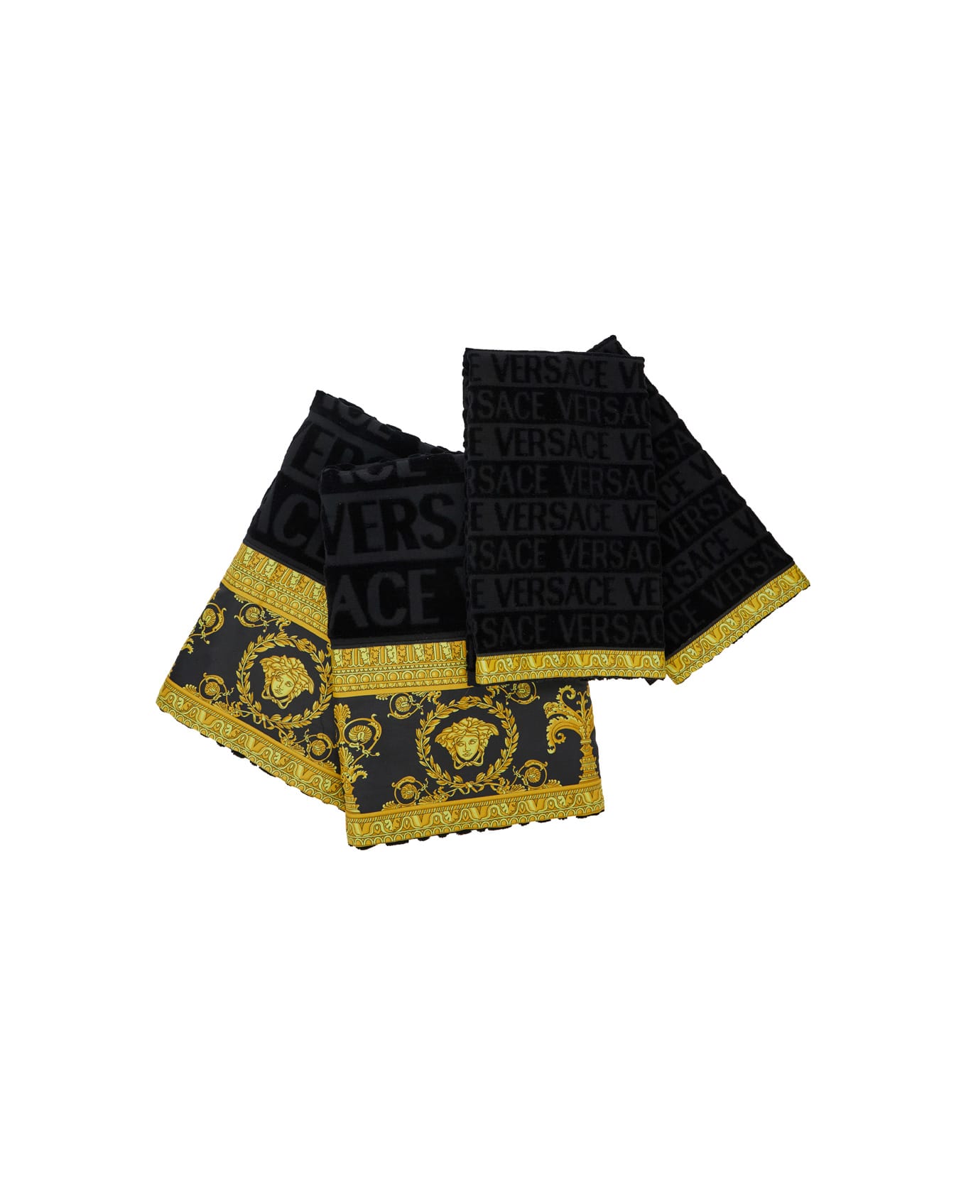 Versace Black Towel Set With Barocco Print In Cotton Home - Black