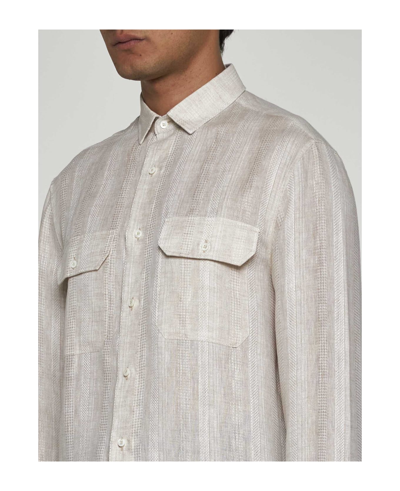 Brunello Cucinelli Striped Linen Shirt - Blue