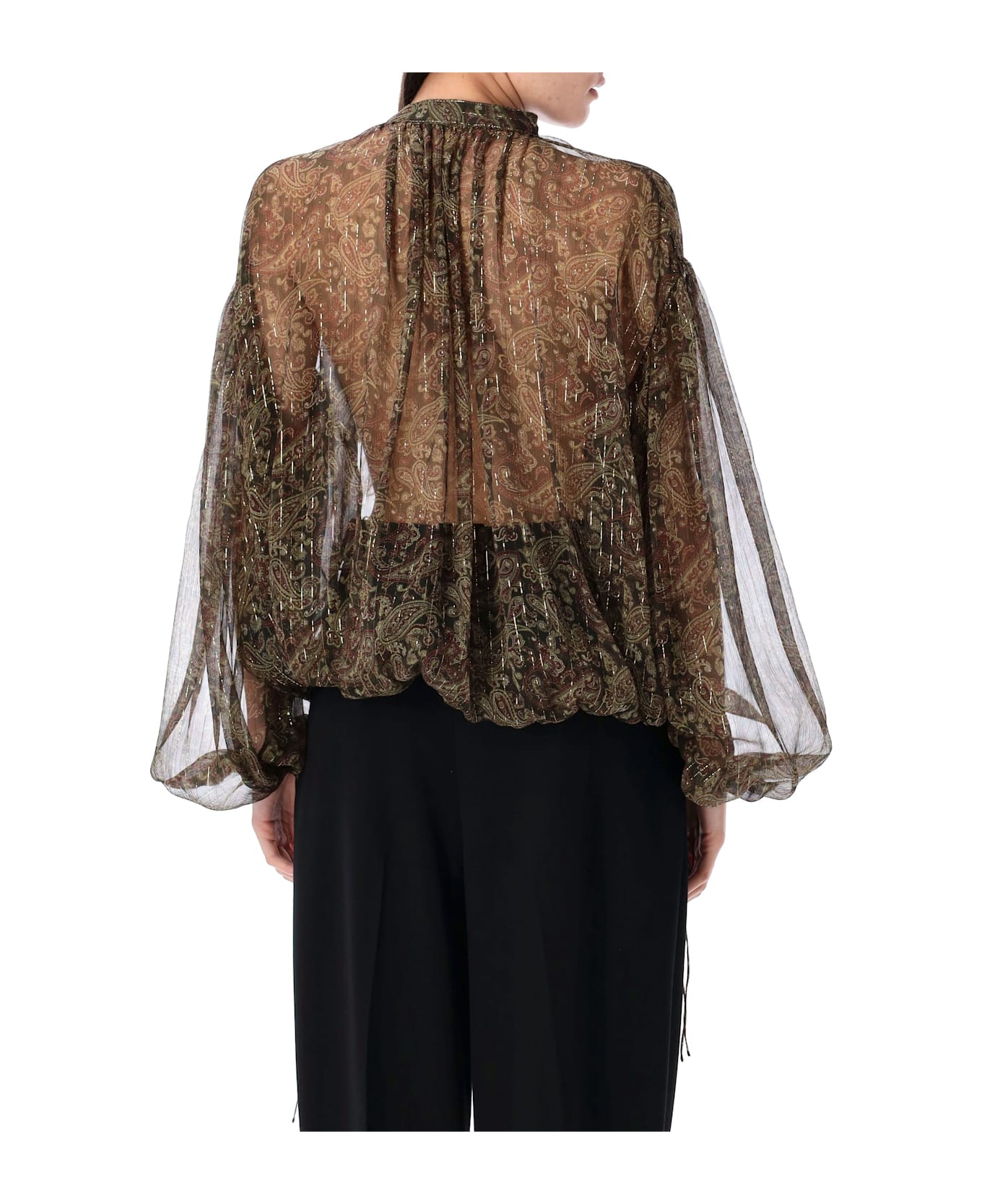 Saint Laurent Cashmere Print Blouse - KAKI BORDEAUX