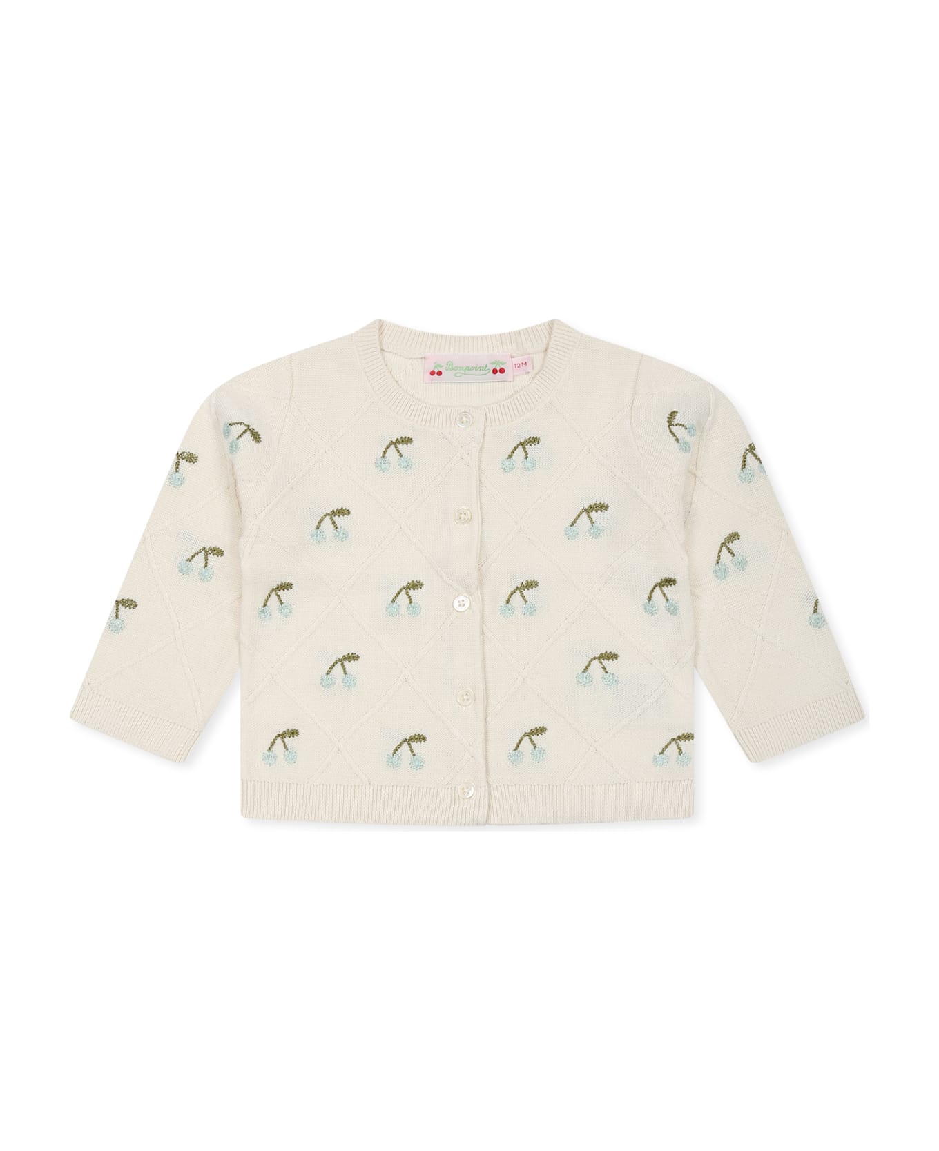 Bonpoint Ivory Cardigan For Baby Girl With Cherries - Ivory