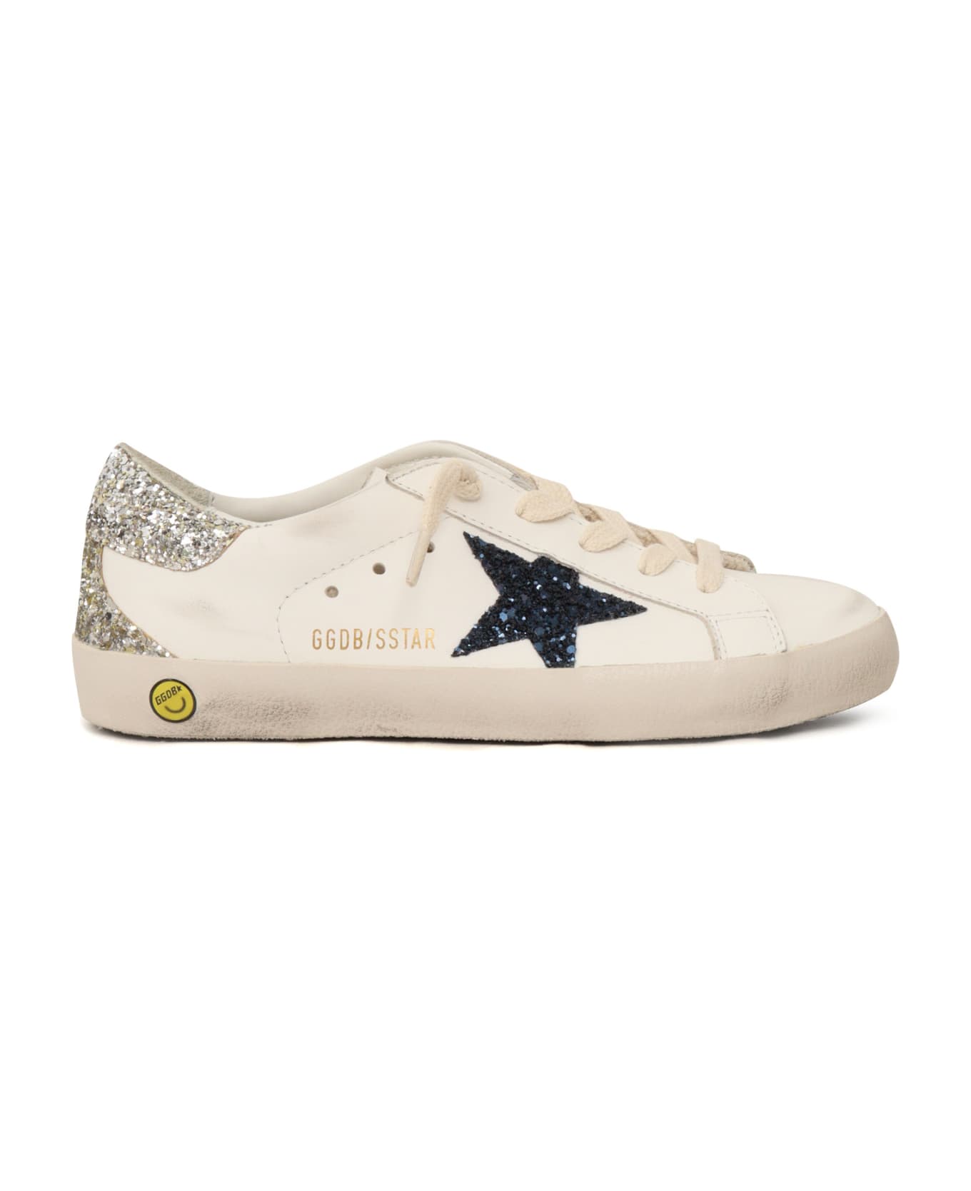 Golden Goose Super Star Leather Upper Glitter Star Heel And Spur - WHITE