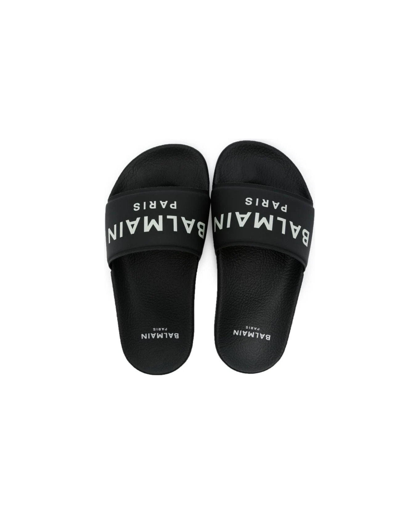 Balmain Black Slippers With Logo - Black