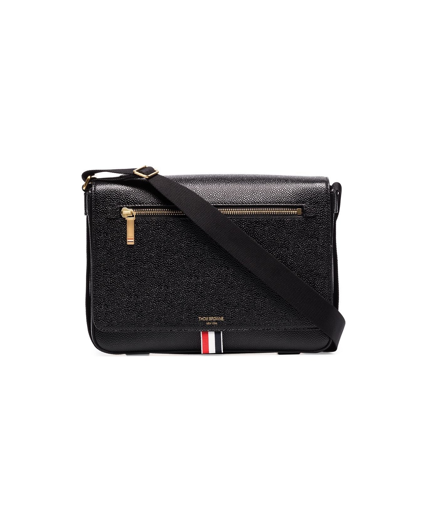 Thom Browne Reporter Bag With Webbing Strap In Pebble Grain