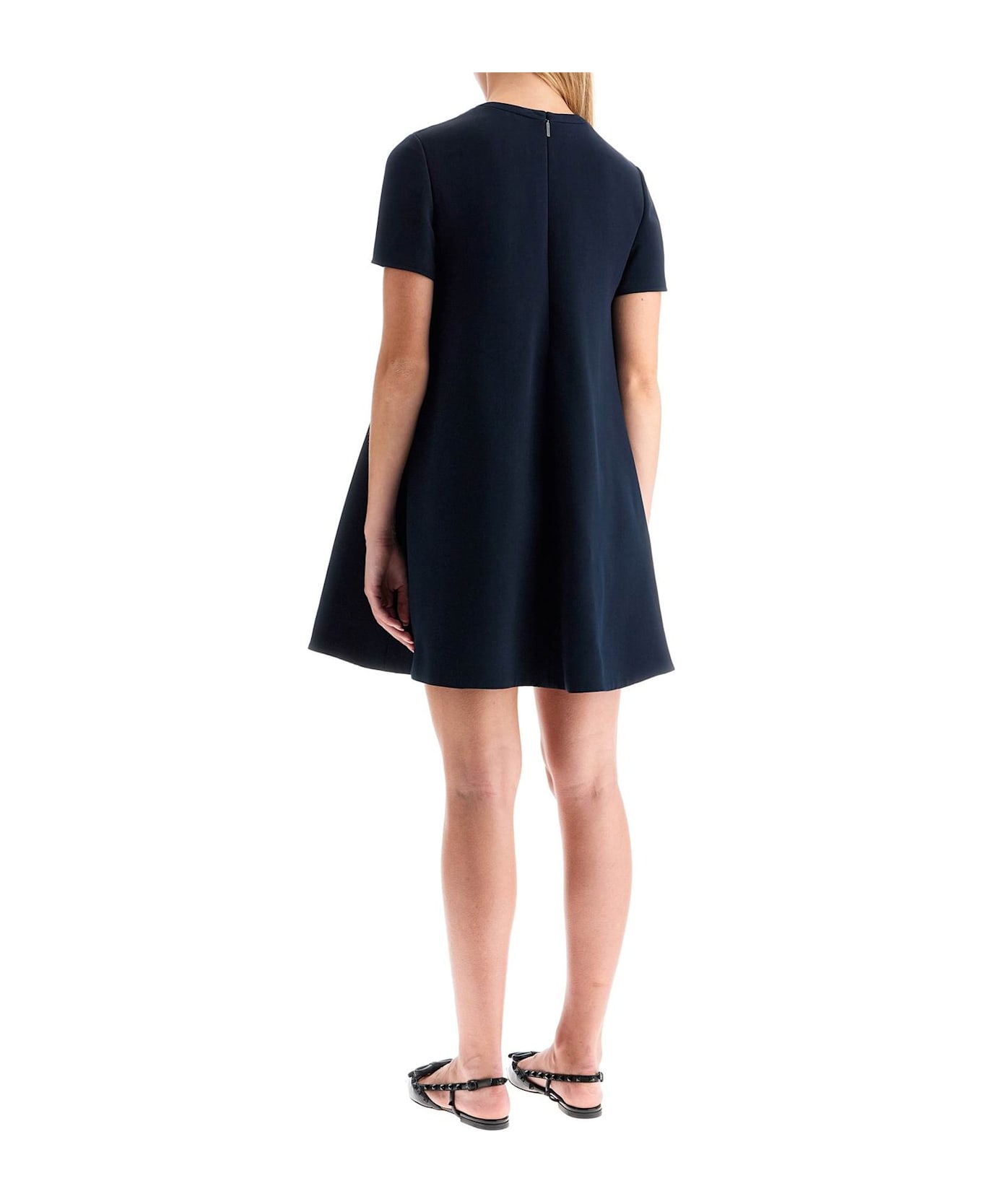 Valentino Strucutred Couture Crewneck Straight Hem Dress - Blue