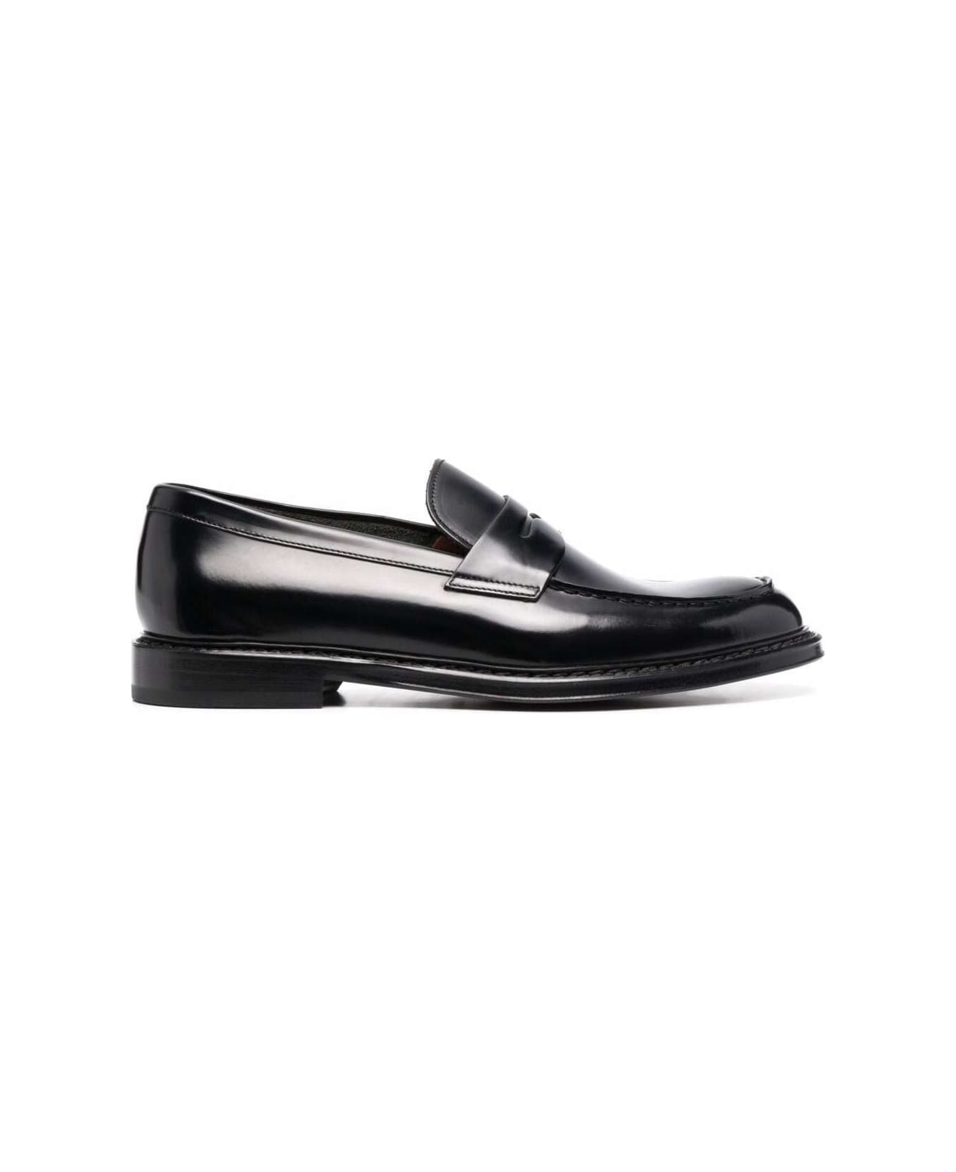 Doucal's Black Slip-on Loafers With Round Toe In Patent Leather Man - Nero