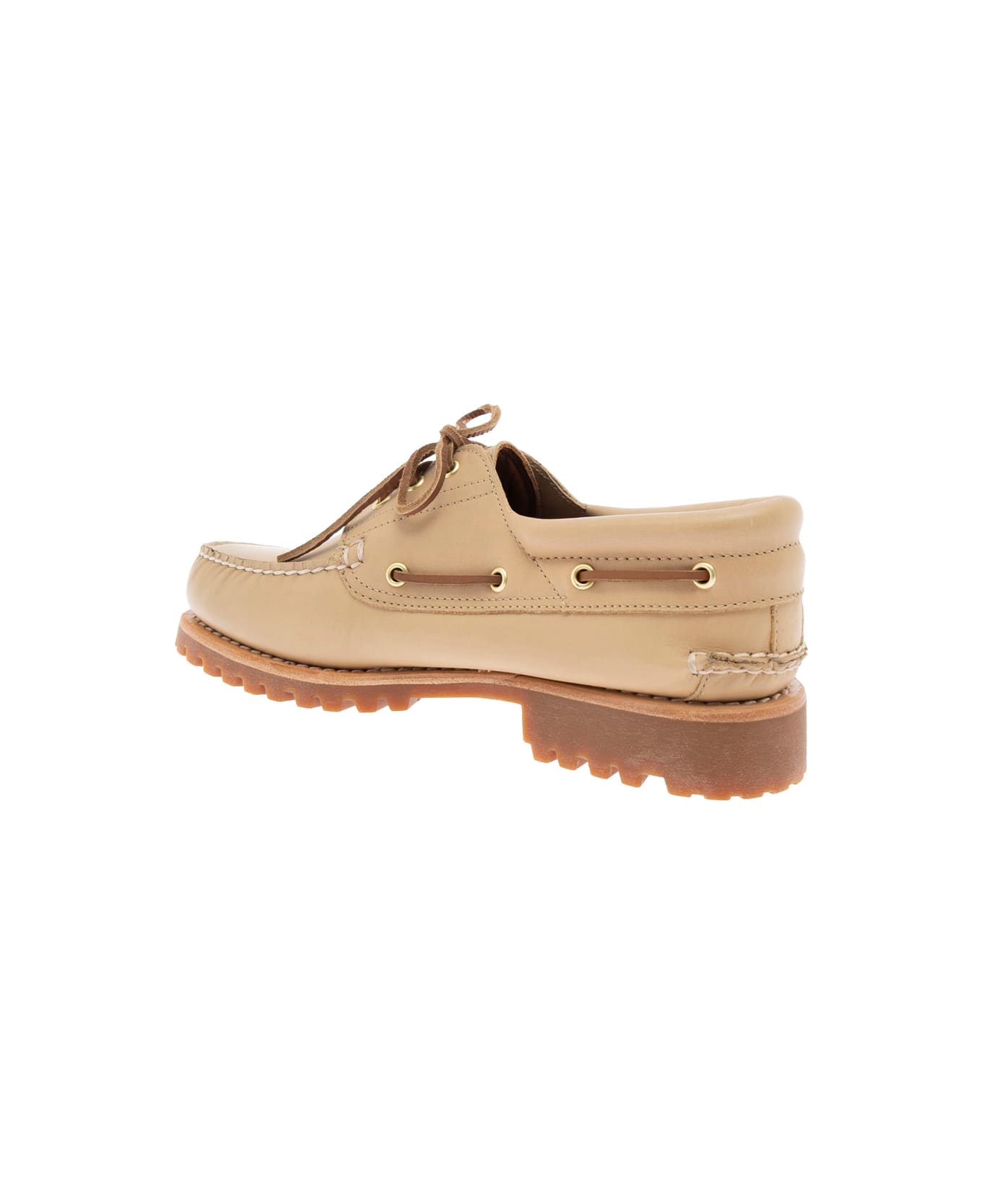 Timberland Beige Loafers With Round Toe And Contrasting Stitching In Leather Man - Beige