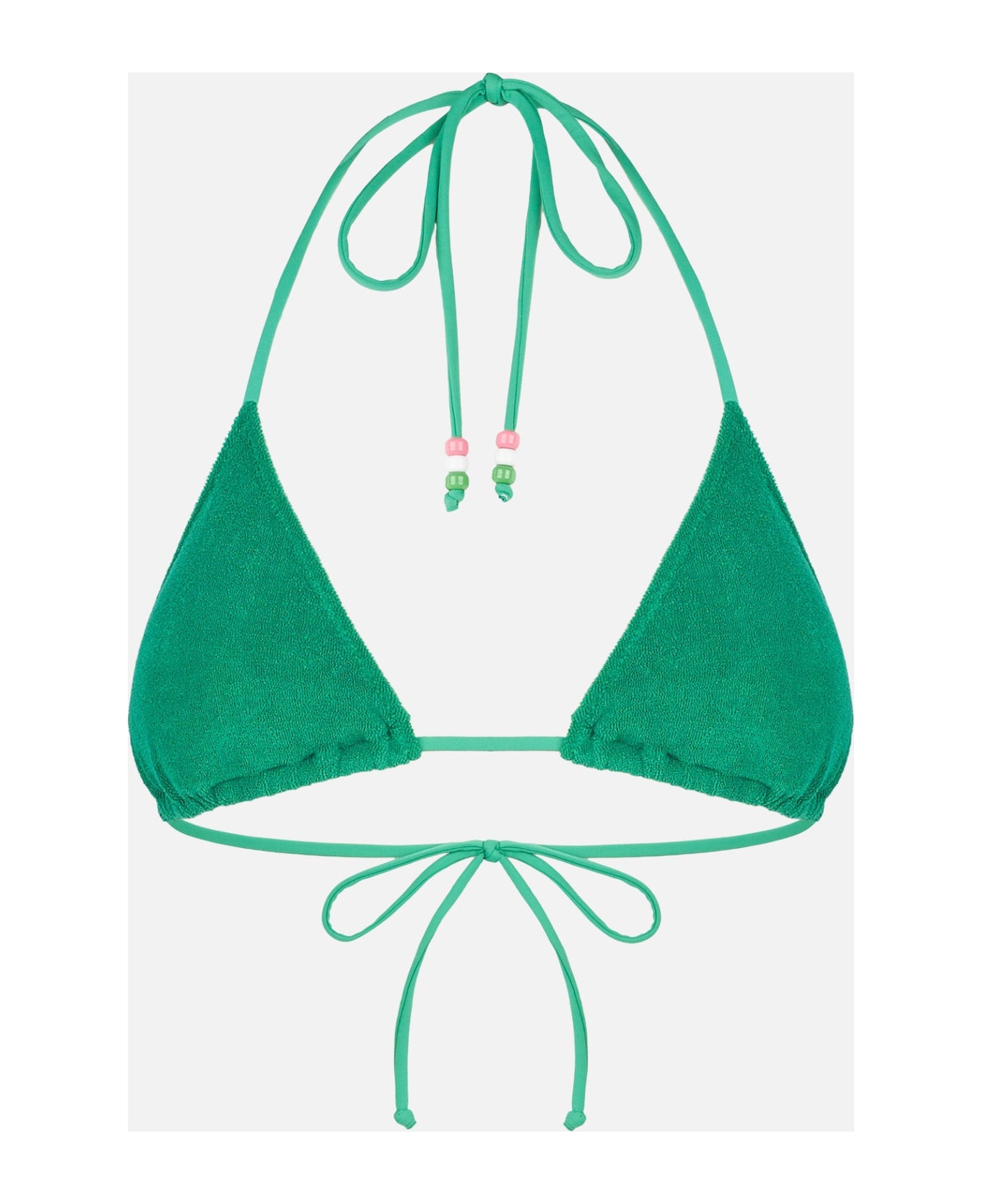 MC2 Saint Barth Woman Green Terry Triangle Top Swimsuit With Charms - GREEN