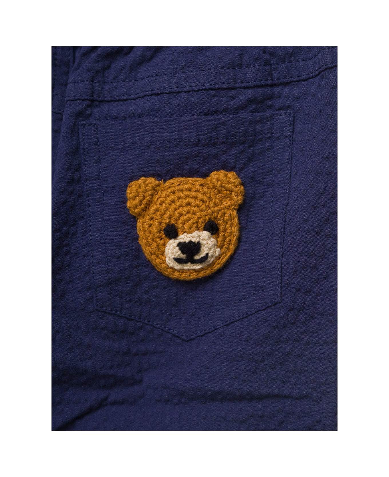 Moschino Blue Shorts With Teddy Bear Embroidery In Stretch Cotton Baby - Blu