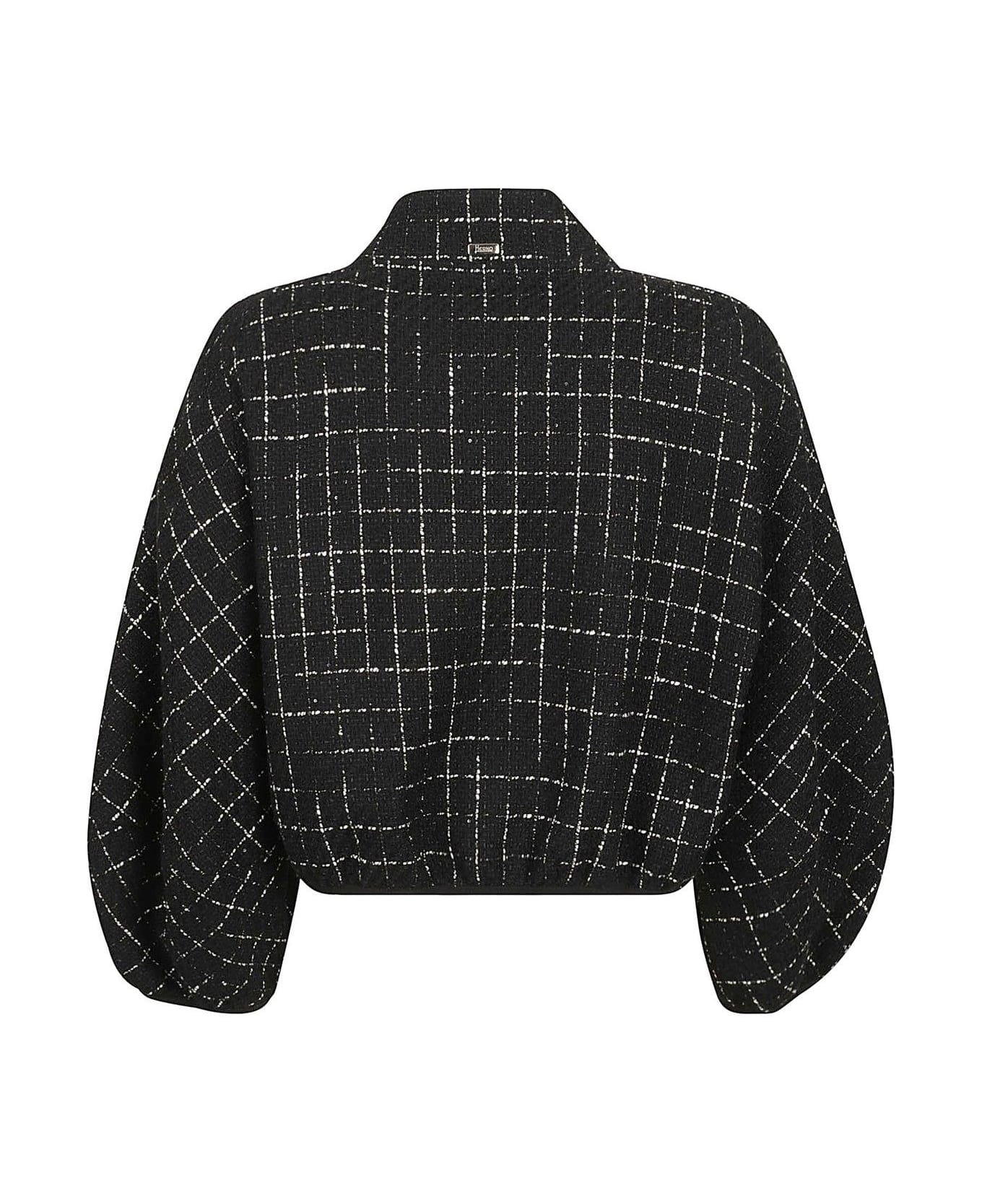 Herno Grid-patterned Cropped Zipped Jacket - Black