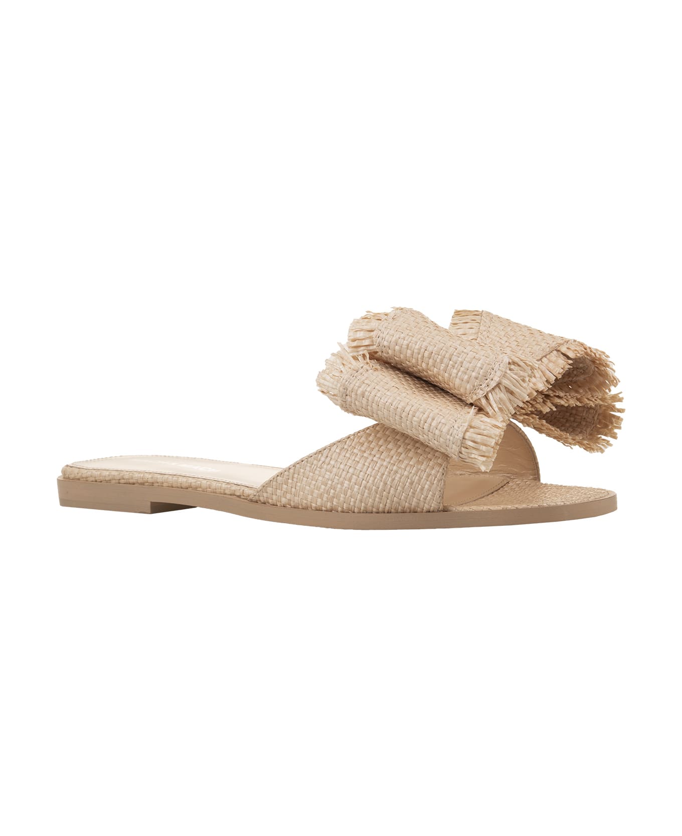 Mach & Mach Flat Sandals With Bow In Natural Raffia