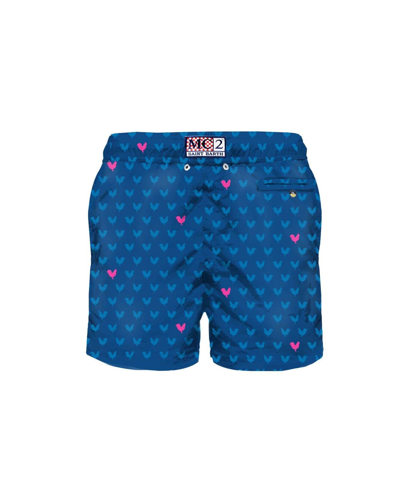 MC2 Saint Barth Light Fabric Man Swim Shorts Rooster Print - BLUE