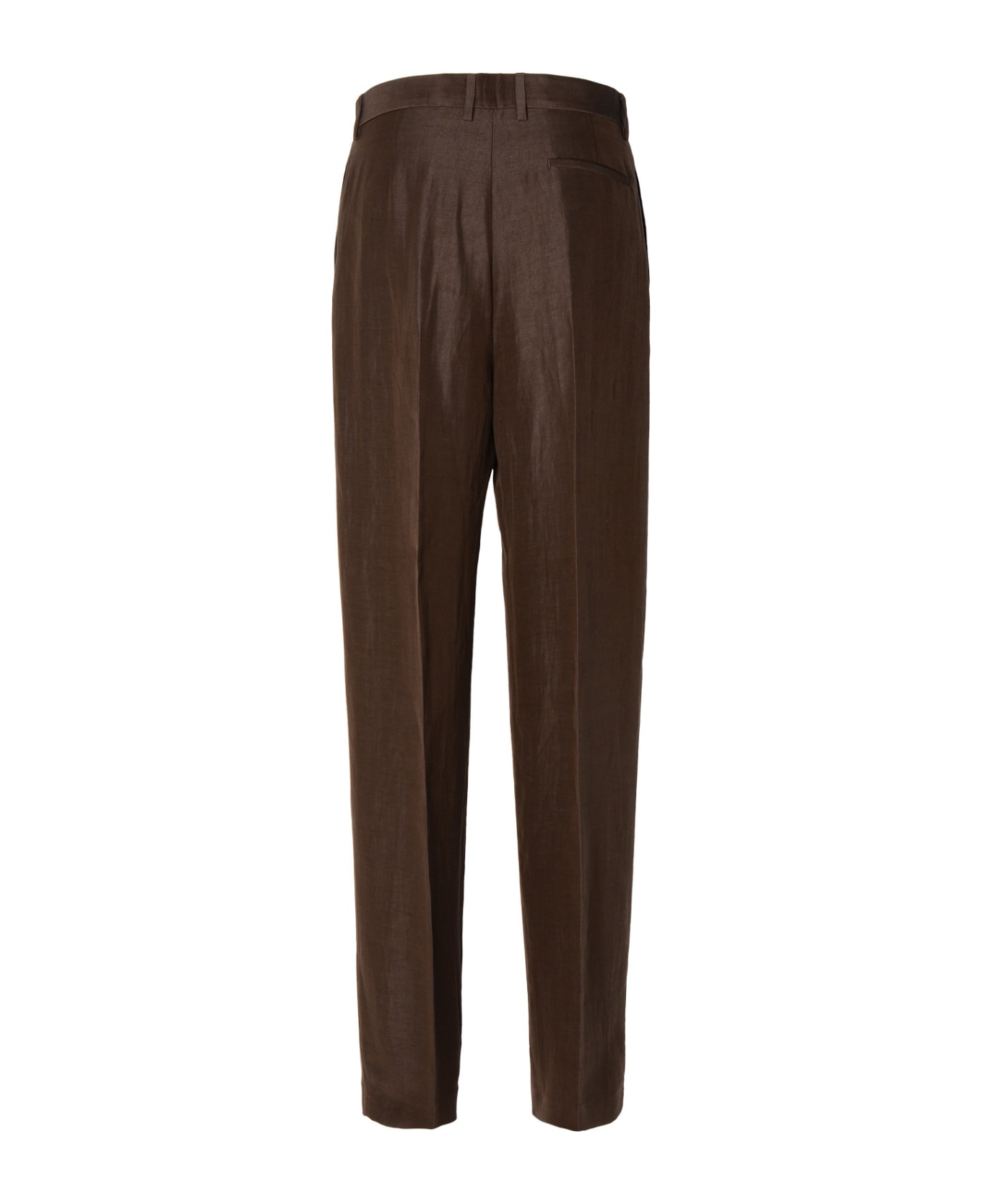 MSGM Brown Linen Blend Trousers - Dark brown