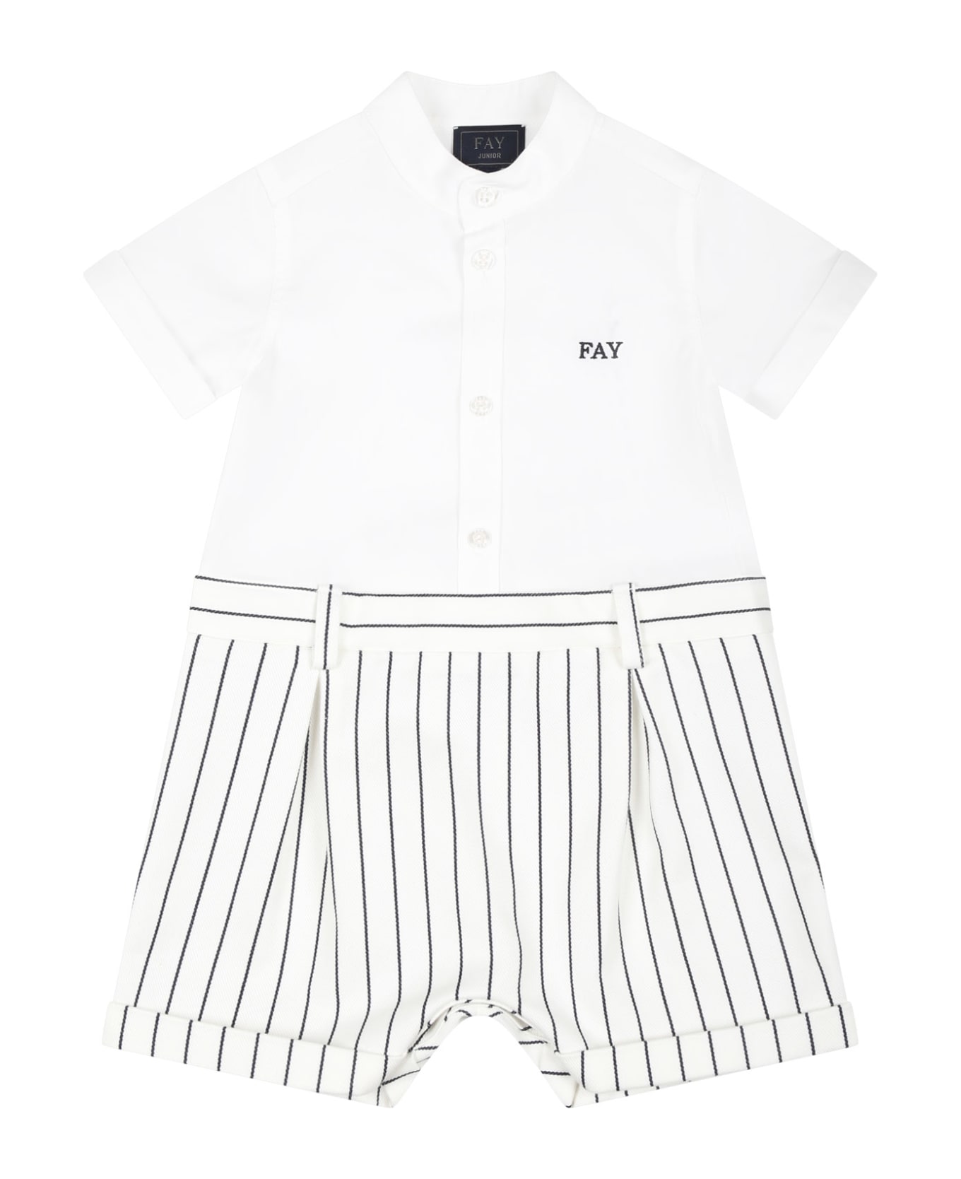 Fay White Romper For Baby Boy With Logo - White ボディスーツ＆セットアップ