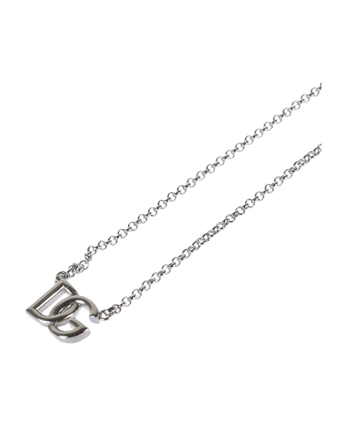 Dolce amp & Gabbana Logo Pendant Necklace - Silver