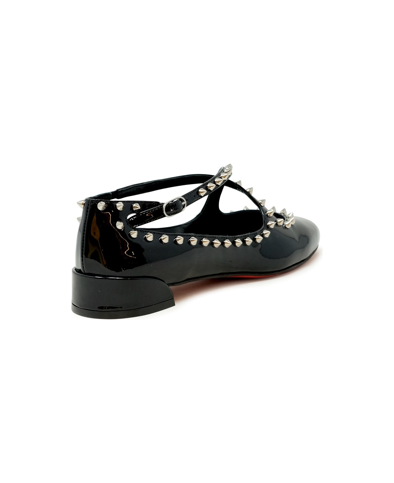 Christian Louboutin Black Patent Leather Pilouta Jane Spikes Flat Ballerinas - BLACK