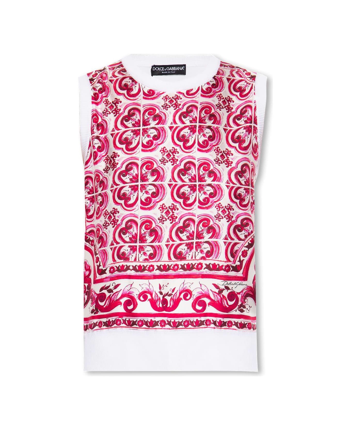 Dolce & Gabbana Majolica-print Silk Tank Top - Pink ベスト
