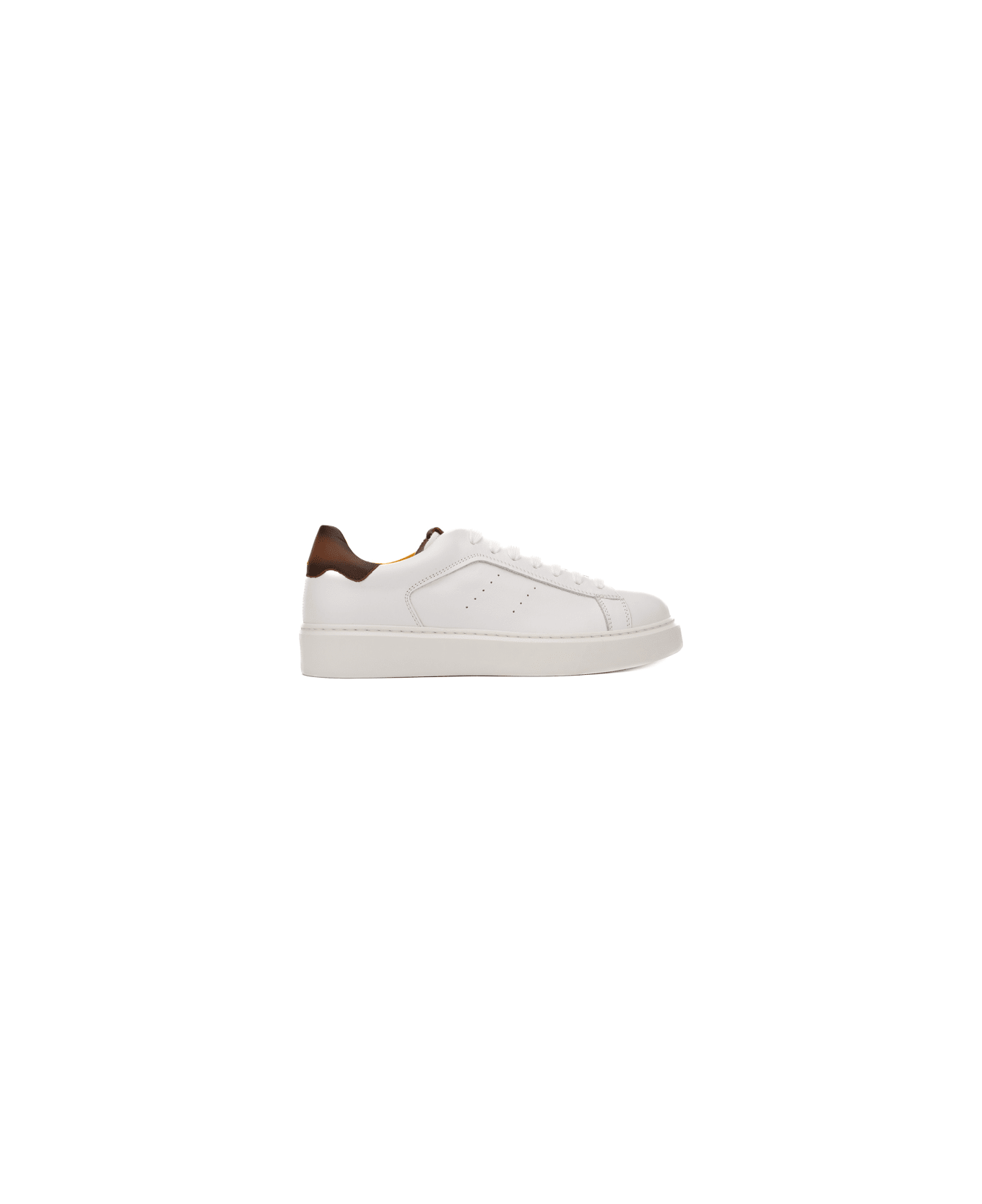 Doucal's Leather Sneakers With Brown Heel Tab - Mostar brandy+f.do bianco