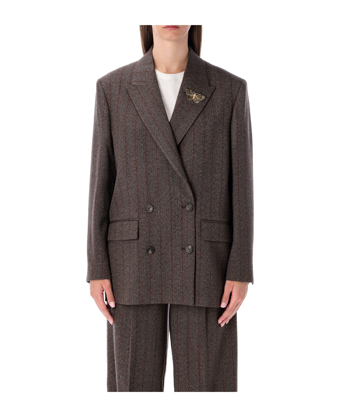 Golden Goose Brown Pinstripe Wool Double-breasted Blazer - COCOA BROWN ブレザー