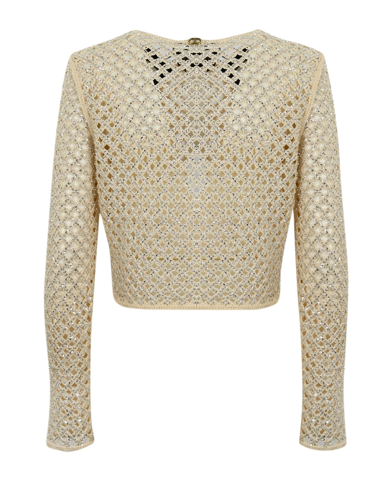 TwinSet Mesh Cardigan With Beads And Rhinestones - Beige