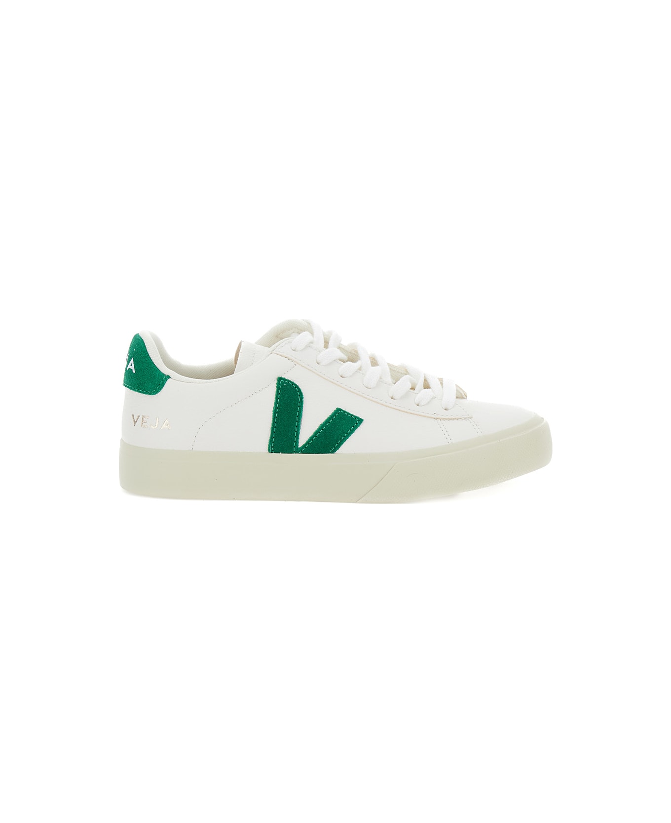 Veja 'campo' White And Green Low Top Sneakers In Vegan Leather Man - White