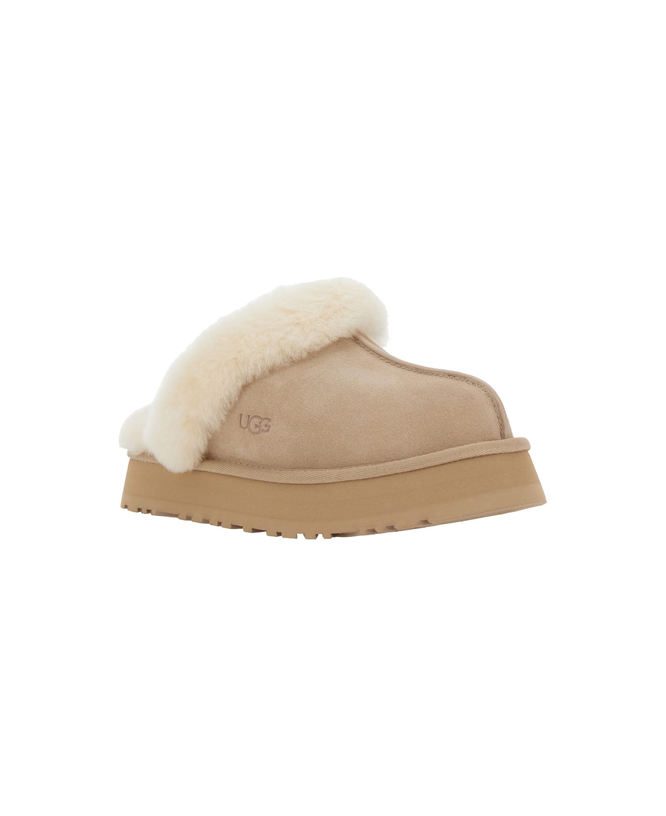 UGG 'disquette' Beige Mule With Fur And Logo On Back In Suede Woman - Beige