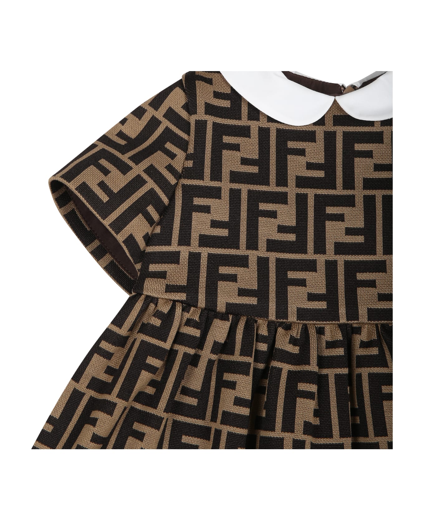 Fendi Brown Dress For Baby Girl With Double Ff - Brown