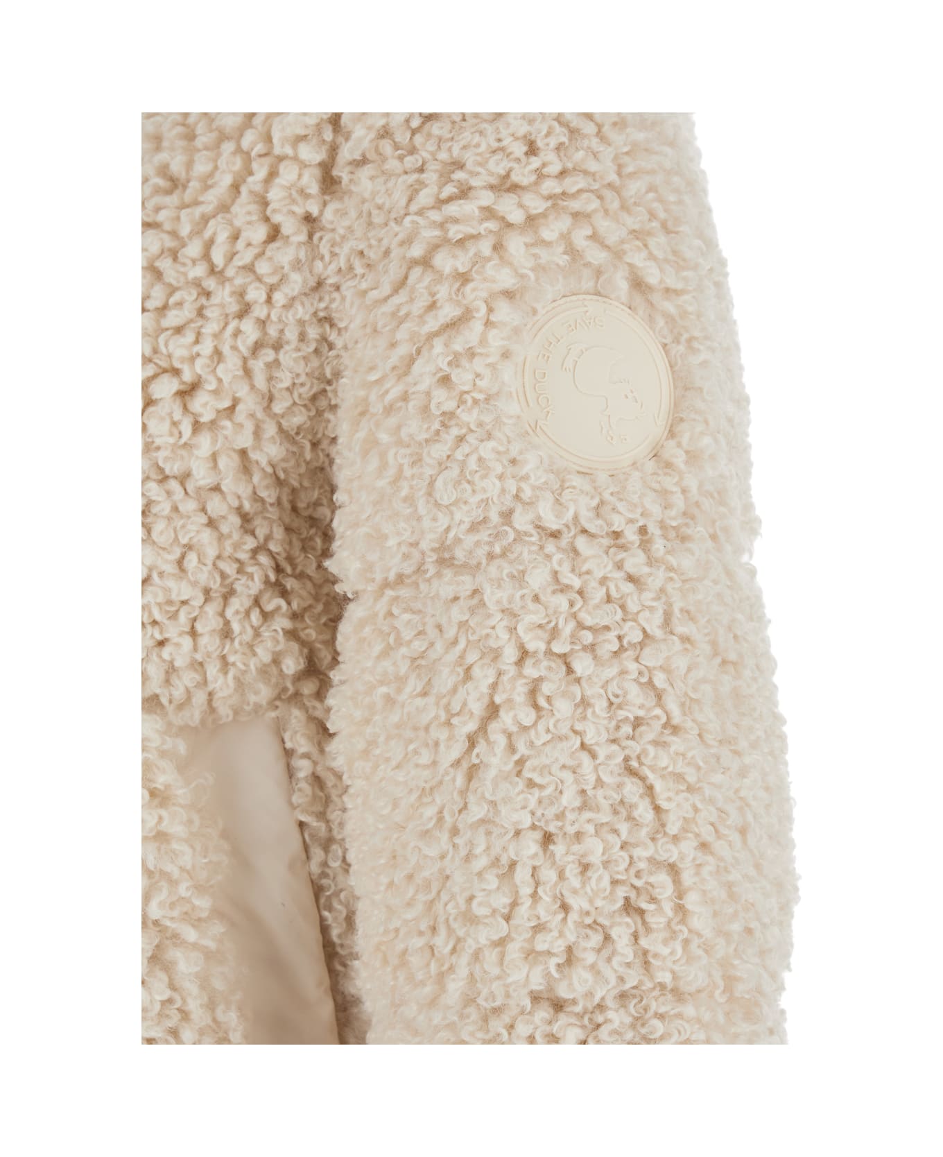 Save the Duck 
dada
 Beige Jacket With Hood And Logo Patch On The Sleeve In Ecofur Woman - Beige