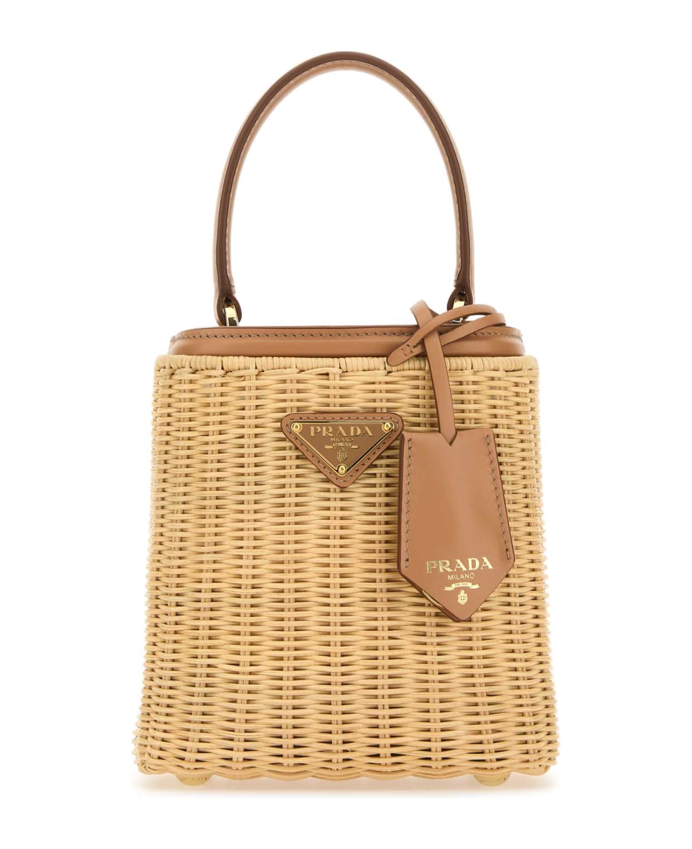 Prada Wicker And Leather Bucket Bag - NATURALE