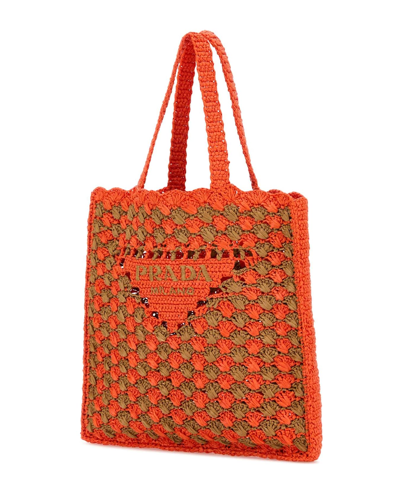 Prada Two-tone Raffia Shopping Bag - ARANCIO+CARAMEL