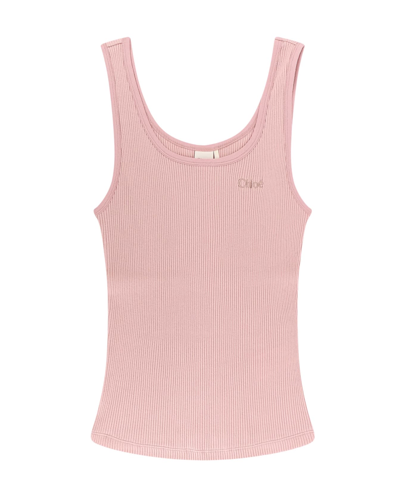 Chloé Ribbed Cotton Top - Smoky Rose
