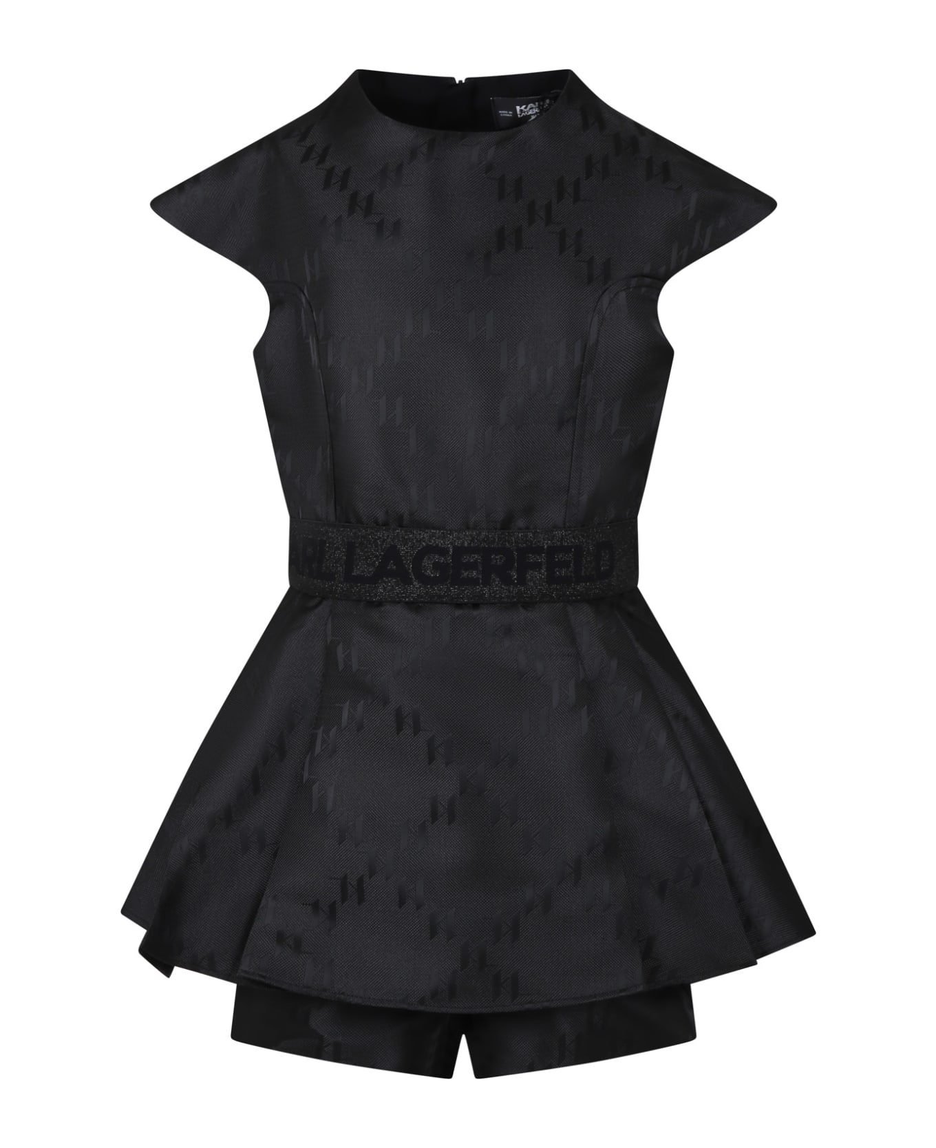 Karl Lagerfeld Kids Black Dress For Girls With All-over K/ikonik Graphic Print - Black ワンピース＆ドレス