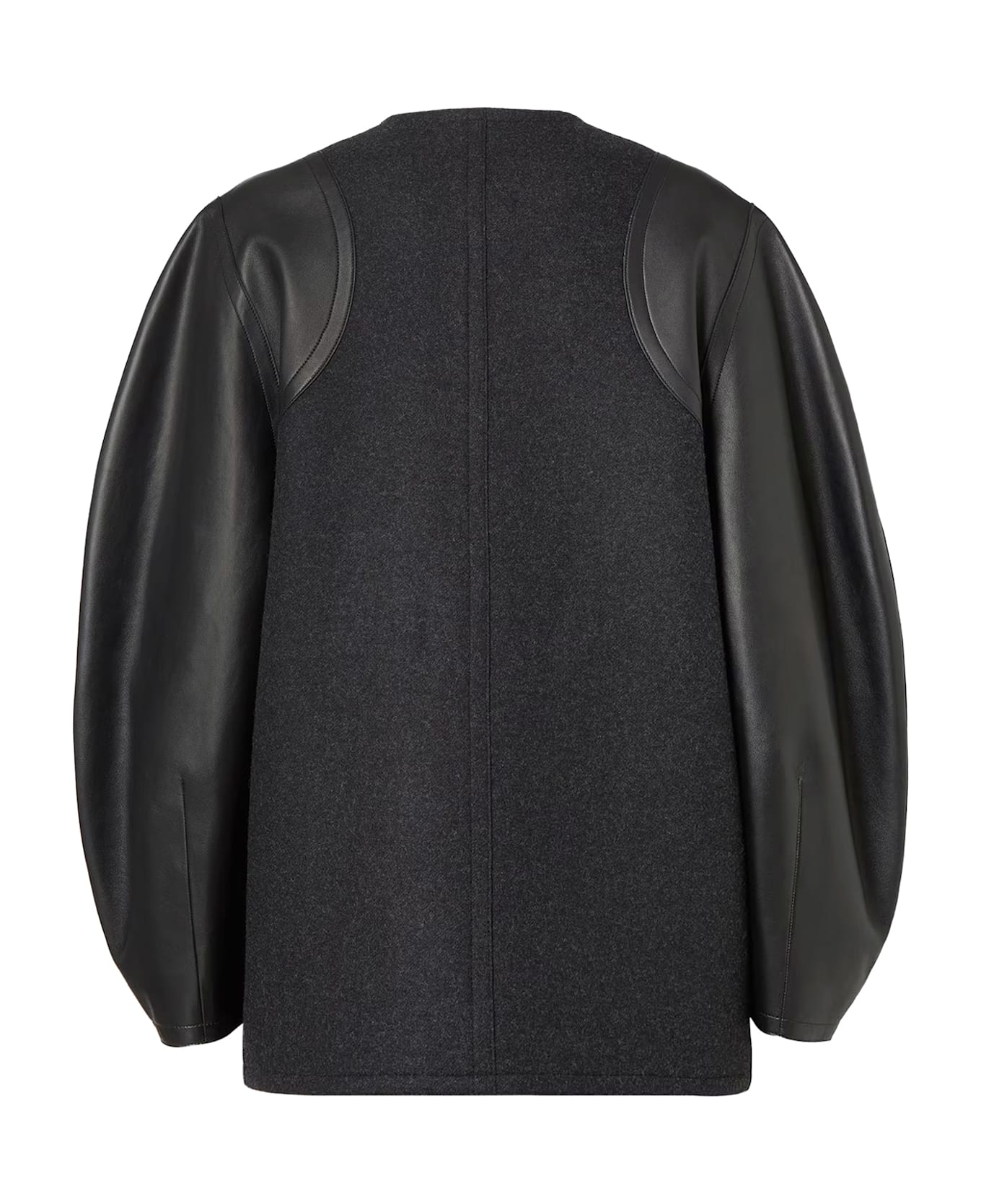 Fendi Virgin Wool Coat With Leather Sleeves - Grey