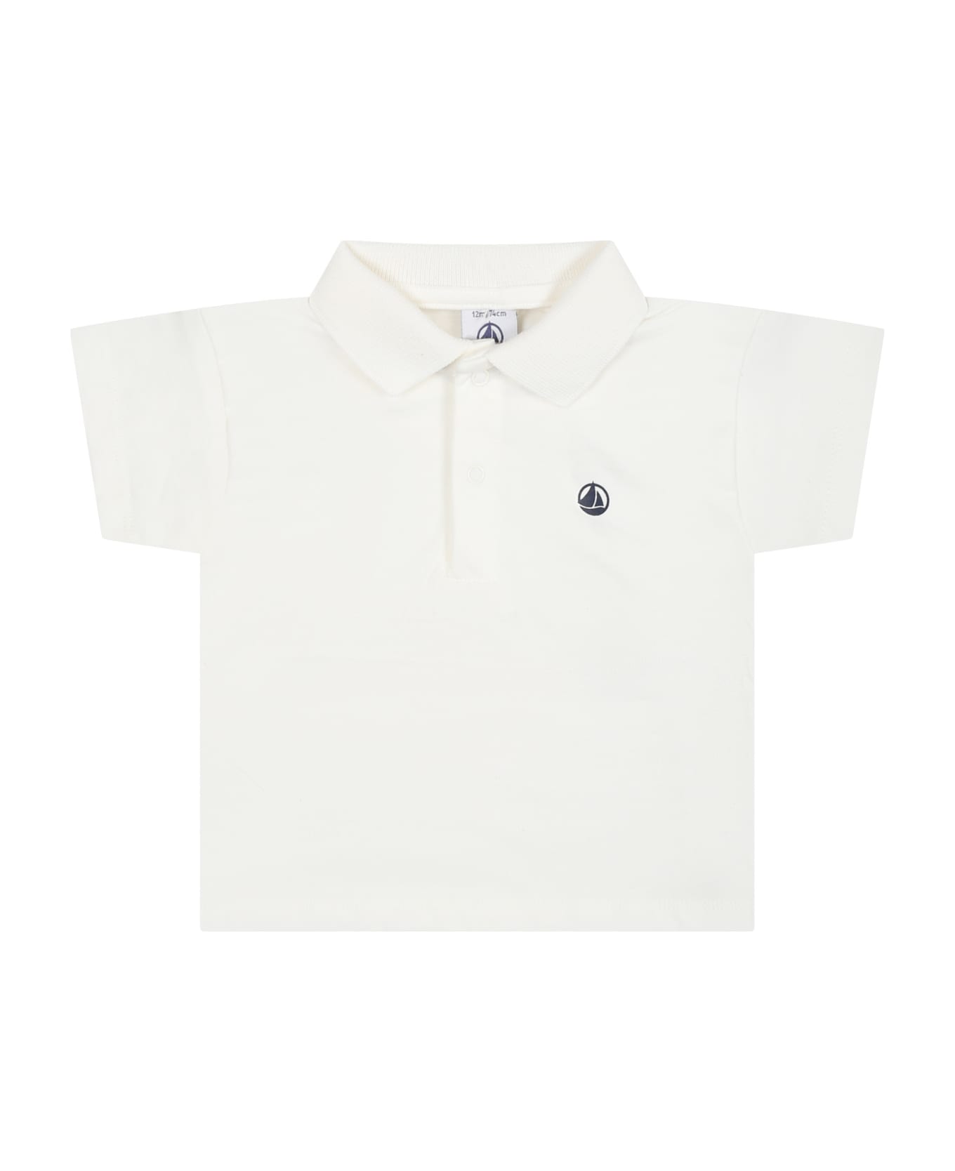 Petit Bateau White Polo Shirt For Baby Boy With Logo - White