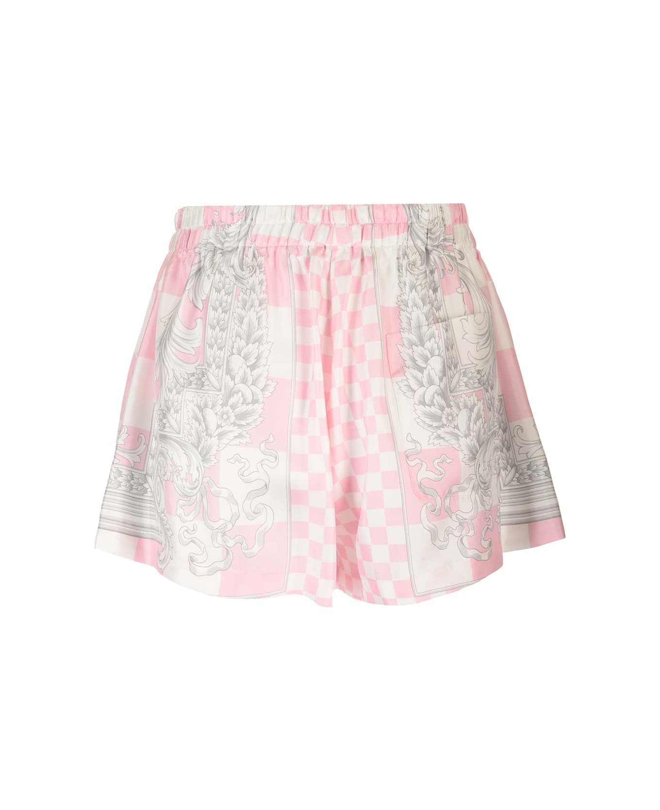 Versace Silk Duchesse Shorts - Rosa e Bianco
