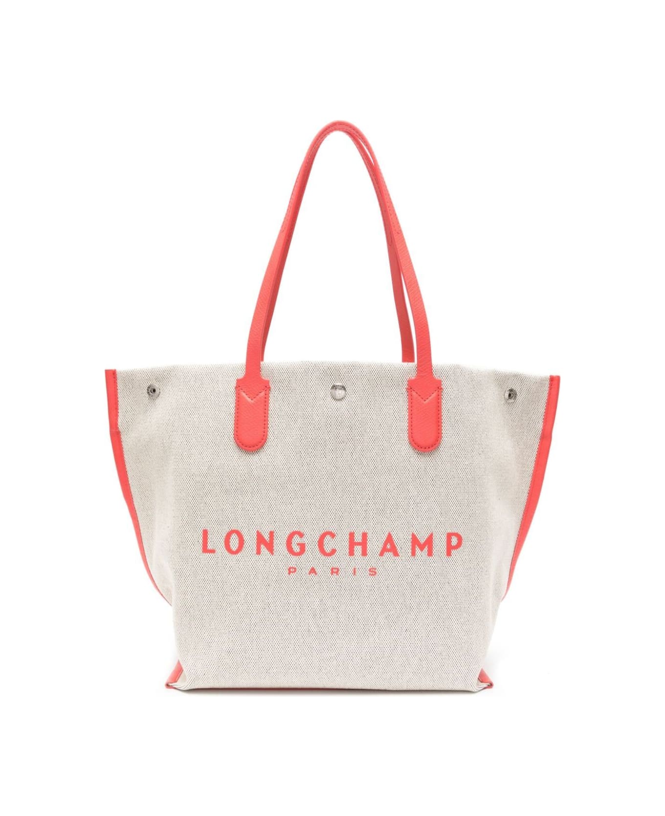 Longchamp 'roseau' Beige Tote Bag With Logo Print In Cotton Canvas Woman - Beige