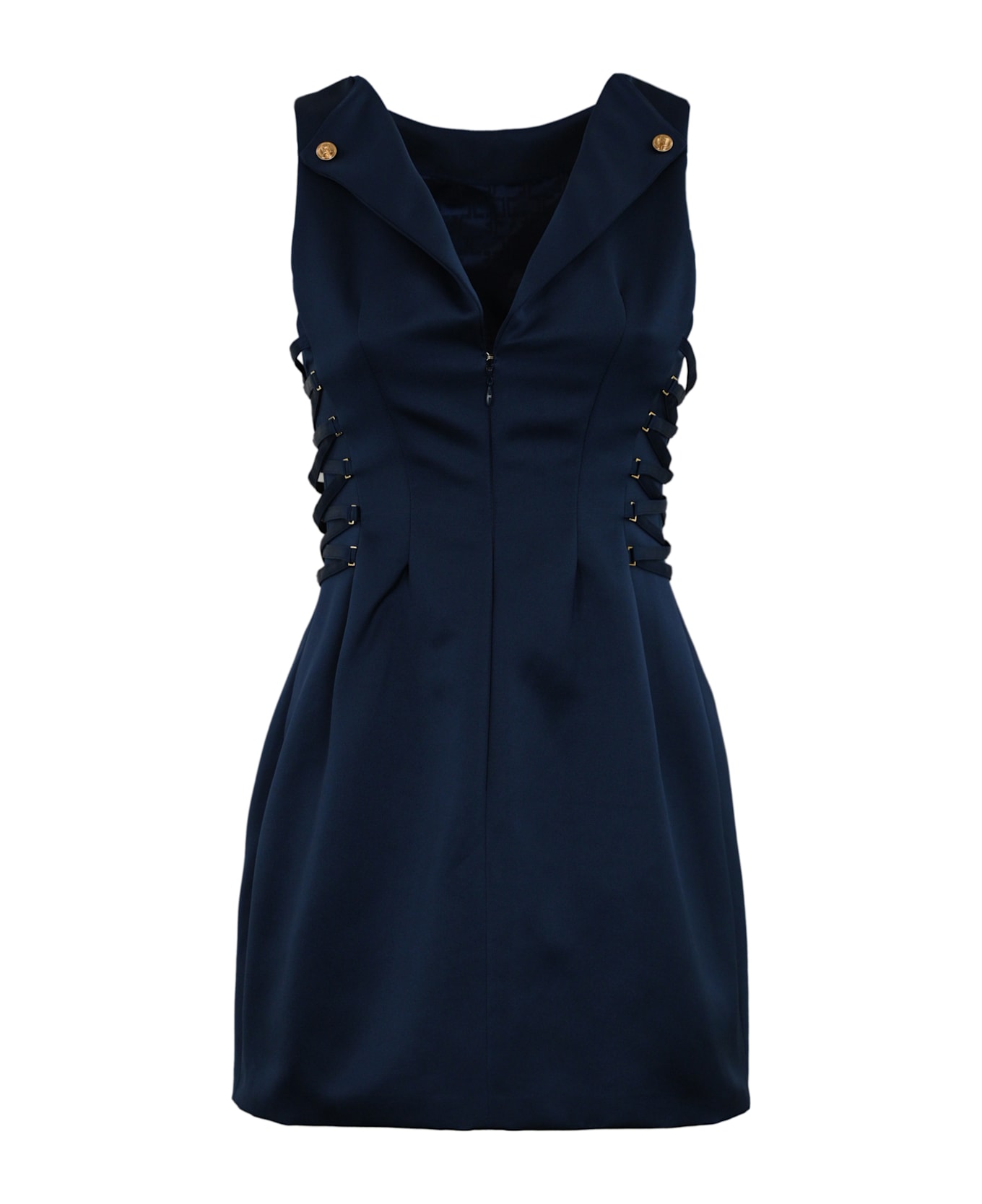 Elisabetta Franchi Duchess Dress With Boat Neckline And Laces - Blue
