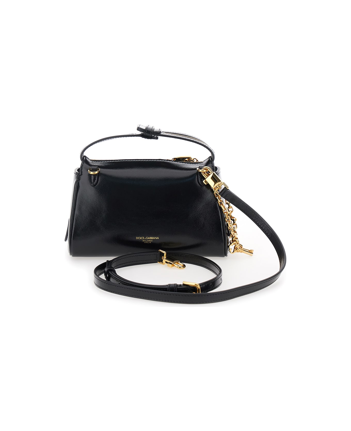 Dolce & Gabbana 'vittoria' Black Mini Handbag With Adjustable And Removable Shoulder Strap And Charm On The Front In Leather Woman - Black