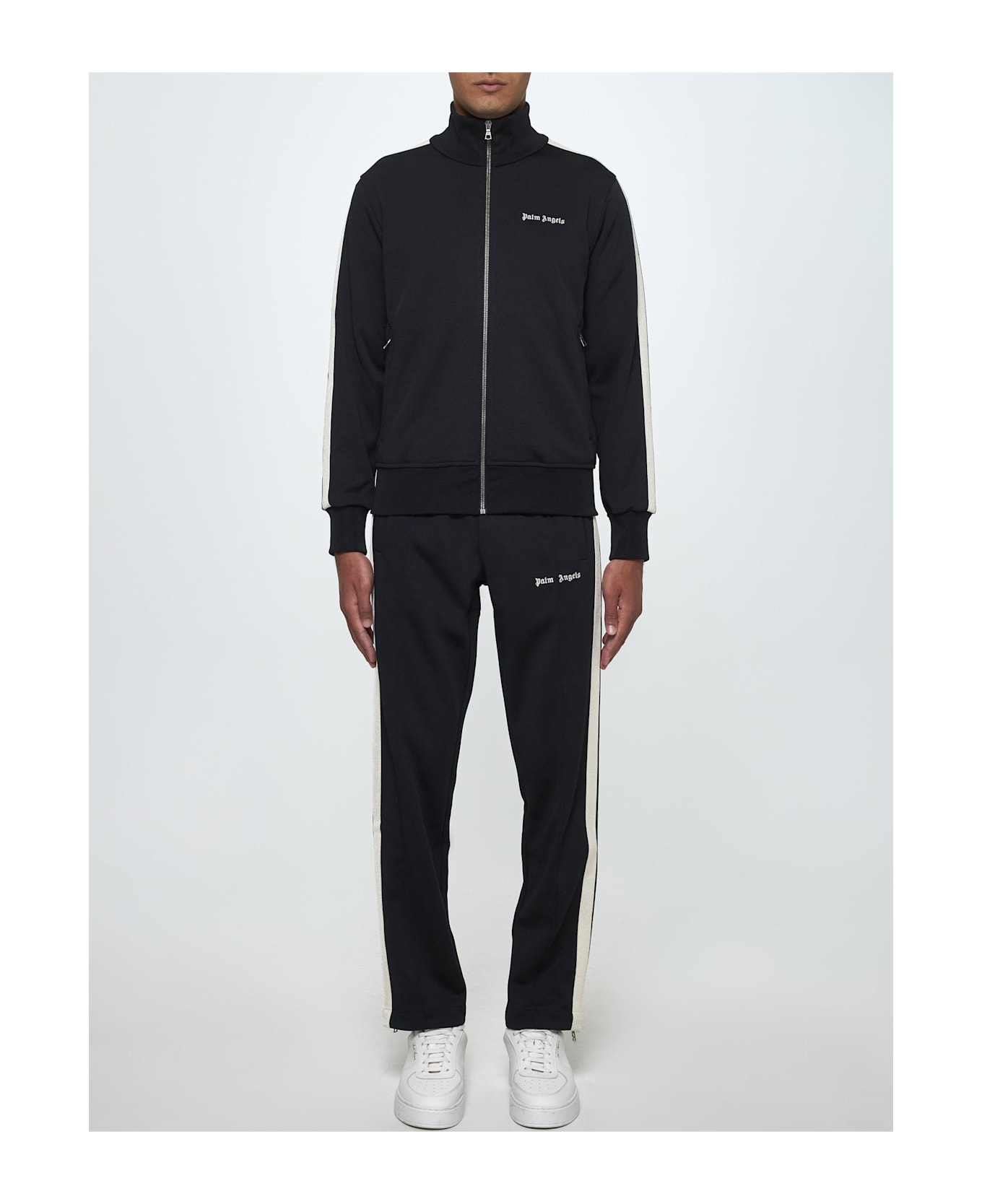 Palm Angels Jersey Zip-up Track Jacket - BLACK OFF WHITE