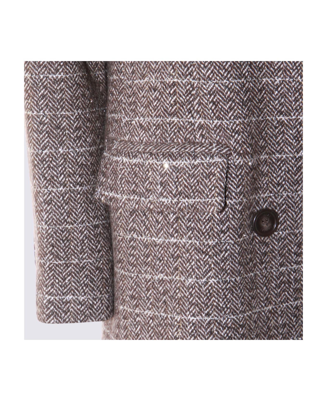 TwinSet Brown Maxi Coat - HERRINGBONE BROWN/GOLD